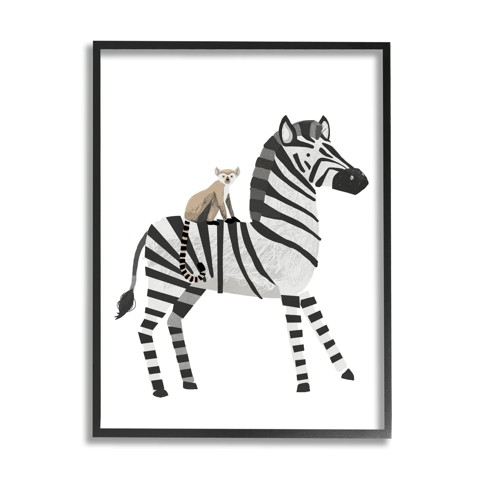 Stupell Industries Cute Lemur on Zebra Kids' Striped Safari Animals, 16 x 20,Design by Lucca Sheppard