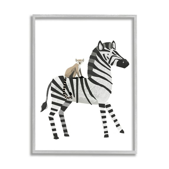 Stupell Industries Cute Lemur on Zebra Kids' Striped Safari Animals, 24 x 30,Design by Lucca Sheppard