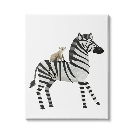 Stupell Industries Cute Lemur on Zebra Kids' Striped Safari Animals, 36 x 48,Design by Lucca Sheppard