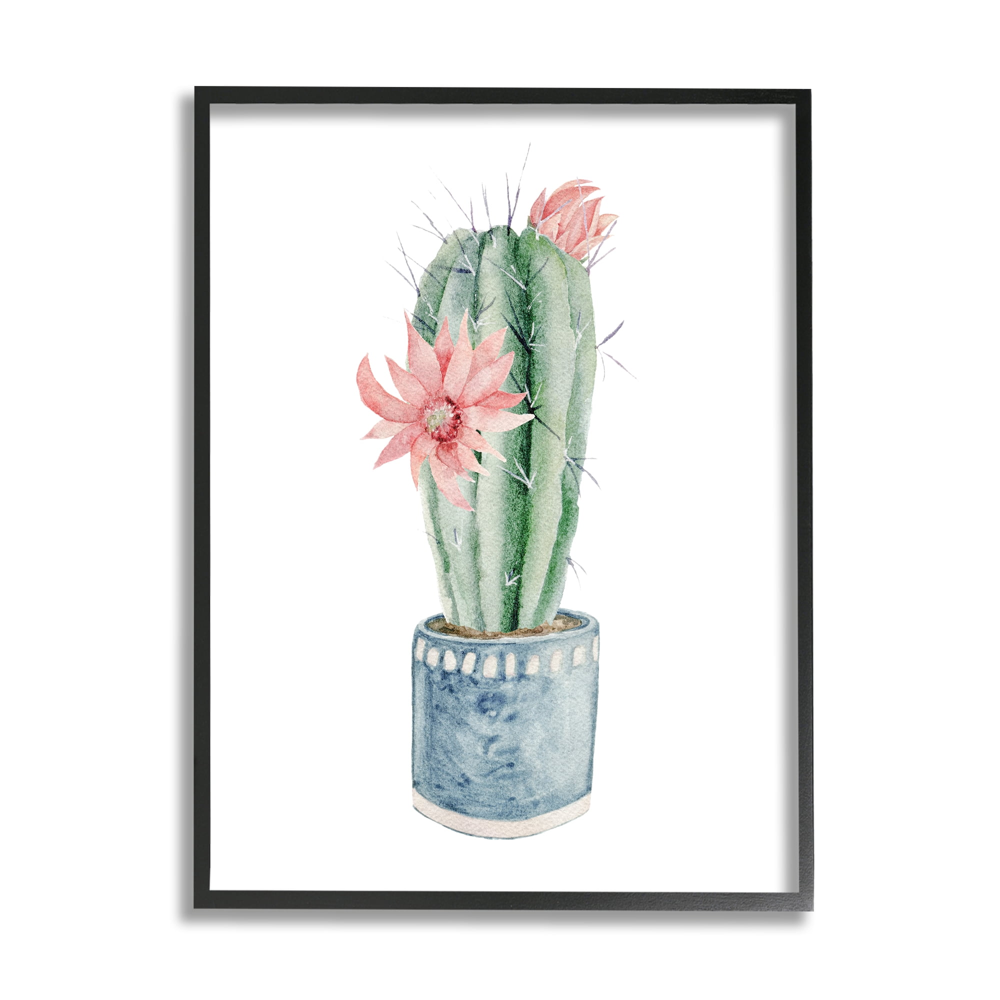Stupell Industries Cute Minimal Cactus Blossoms Plant Watercolor Illustration Black Framed Art Print Wall Art, 24x30, by Mela Fay