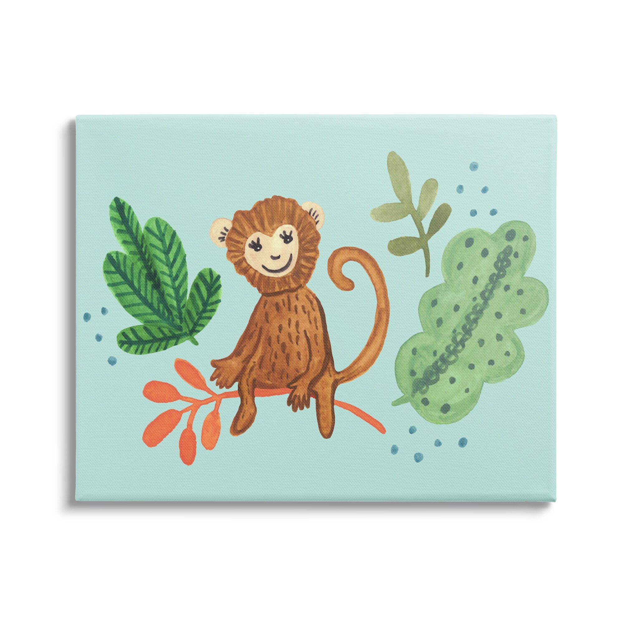 Stupell Industries Cute Monkey Sitting Plants Leaves Illustration , 20 x 16, Design by Heather Strianese