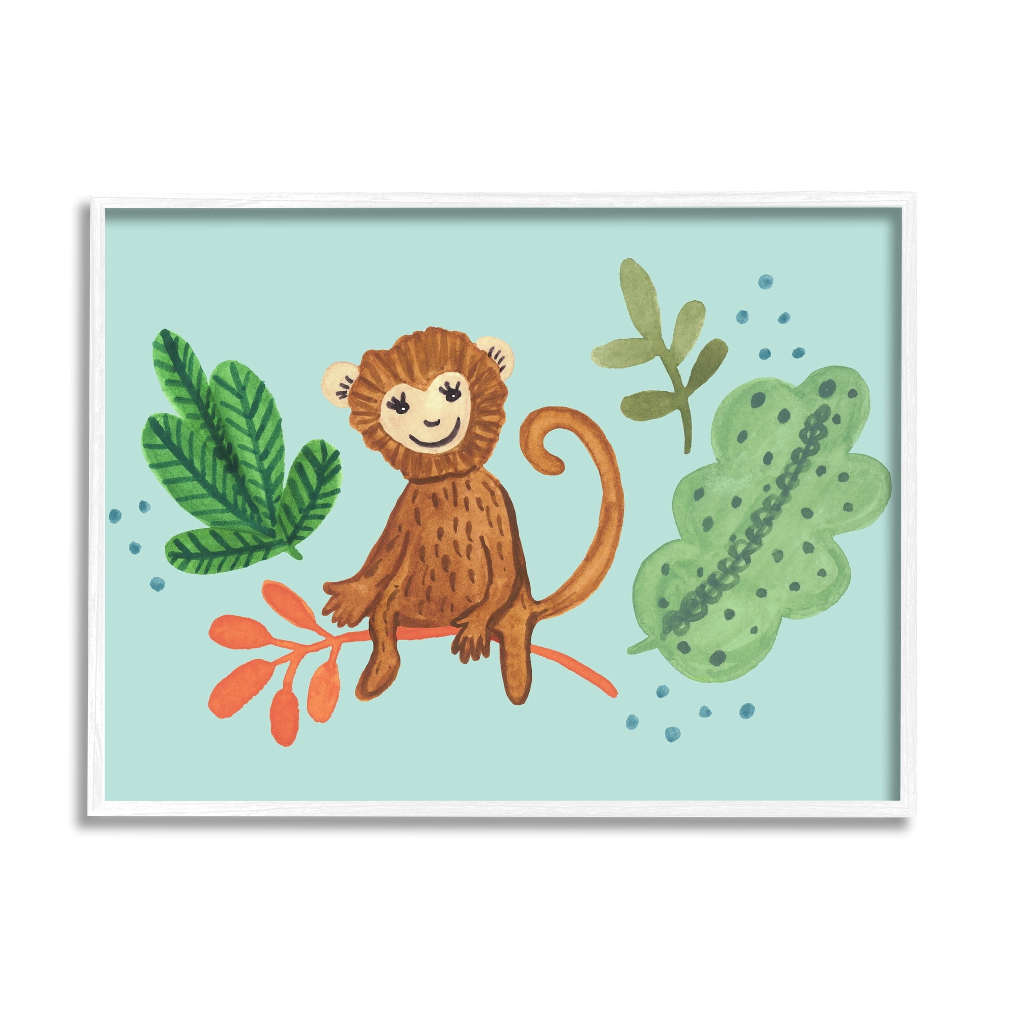 Stupell Industries Cute Monkey Sitting Plants Leaves Illustration , 20 x 16, Design by Heather Strianese