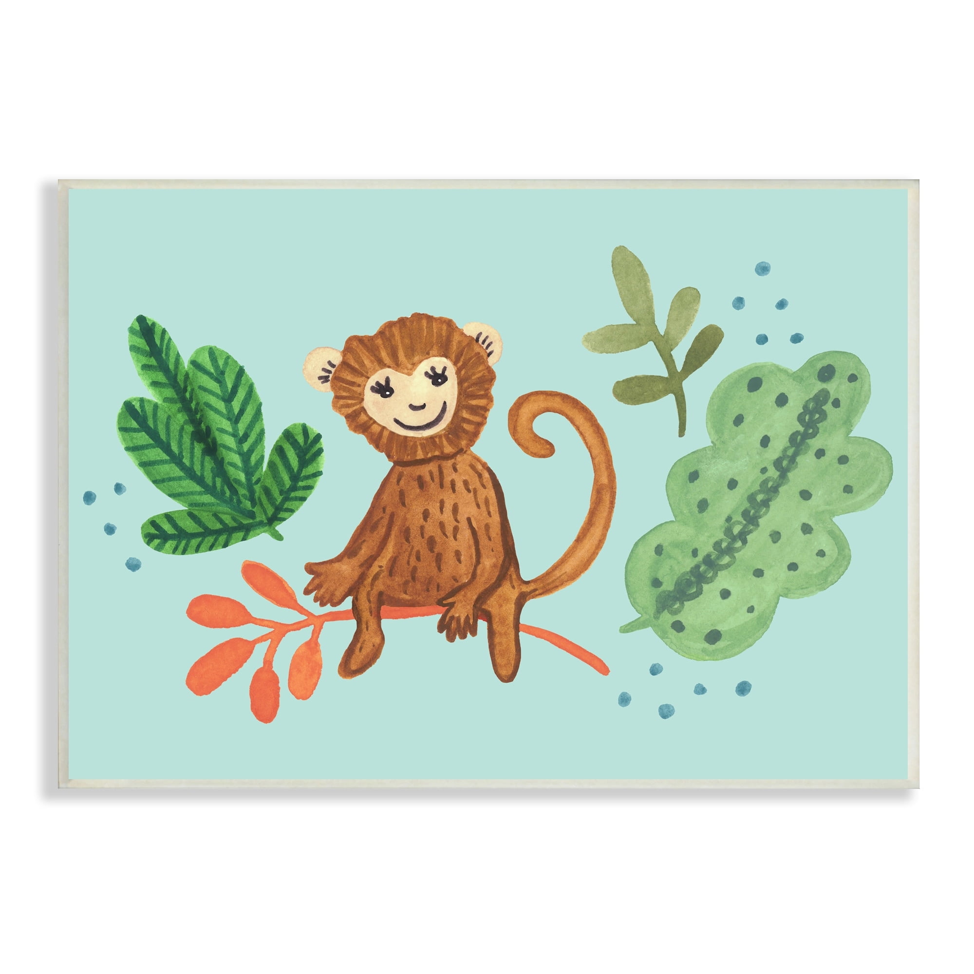 Stupell Industries Cute Monkey Sitting Plants Leaves Illustration Paintings Unframed Art Print Wall Art, 15x10, by Heather Strianese