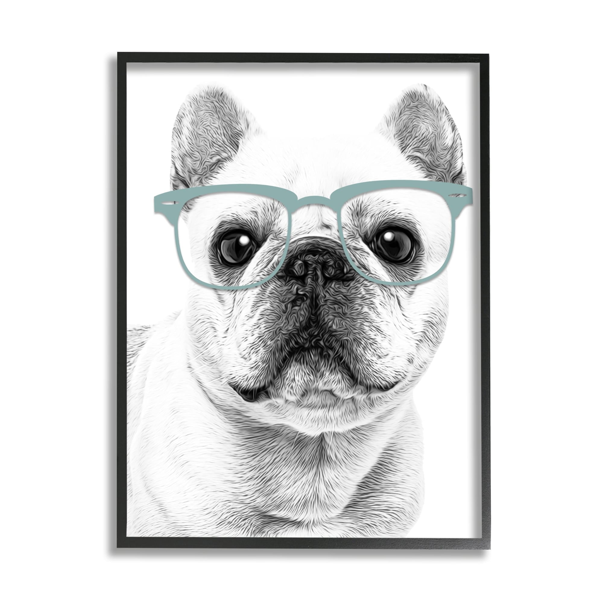 Stupell Industries Cute Monochrome French Bulldog Wearing Glasses Illustration , 16 x 20, Design by Annalisa Latella