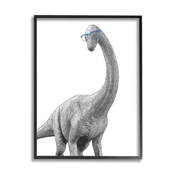 Stupell Industries Cute Monochrome Longneck Dinosaur Blue Glasses Design, 11 x 14, Design by Annalisa Latella