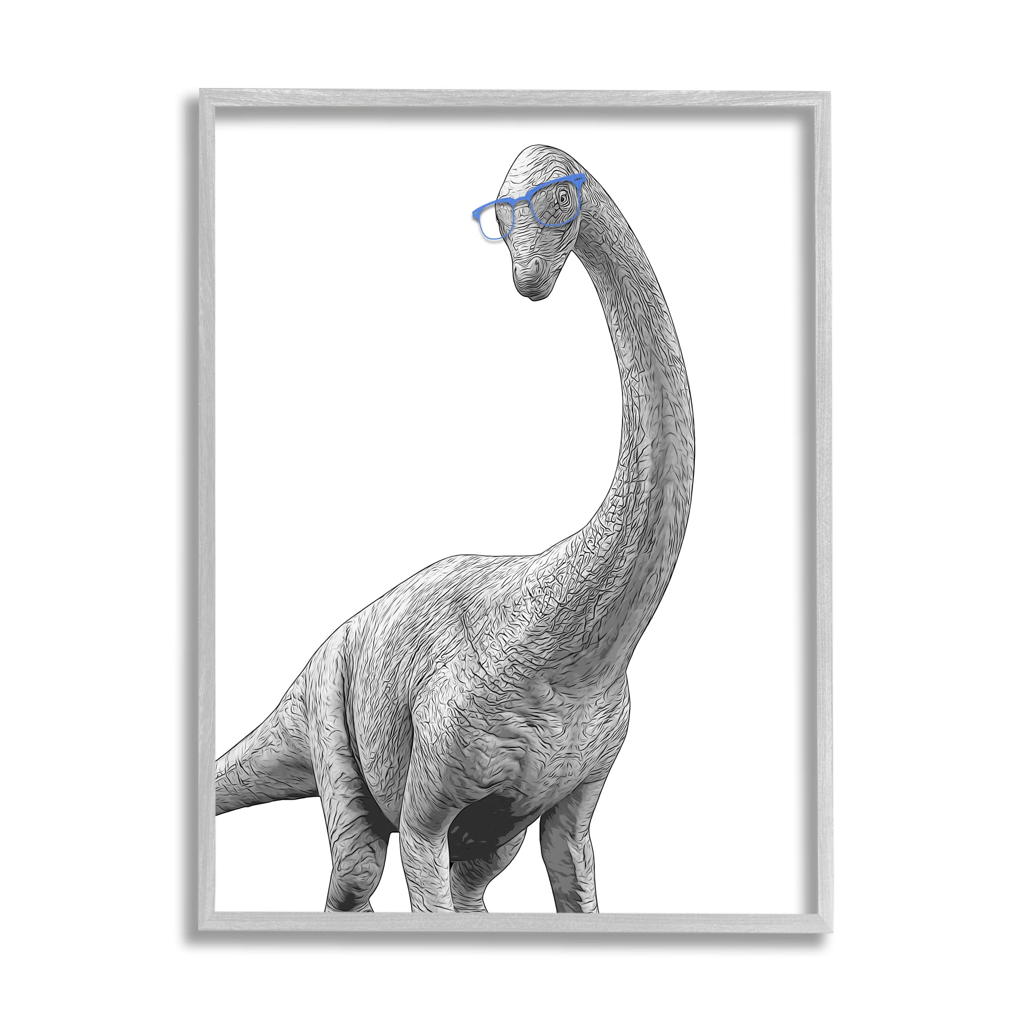 Stupell Industries Cute Monochrome Longneck Dinosaur Blue Glasses Design, 11 x 14, Design by Annalisa Latella