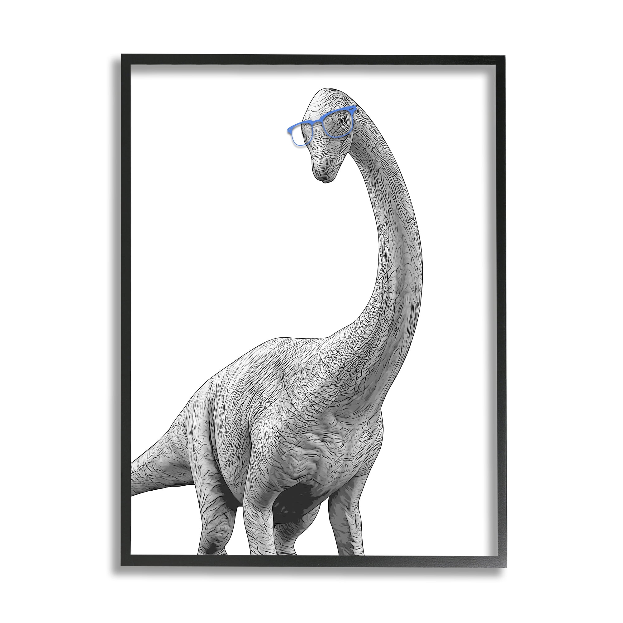 Stupell Industries Cute Monochrome Longneck Dinosaur Blue Glasses Design, 16 x 20, Design by Annalisa Latella