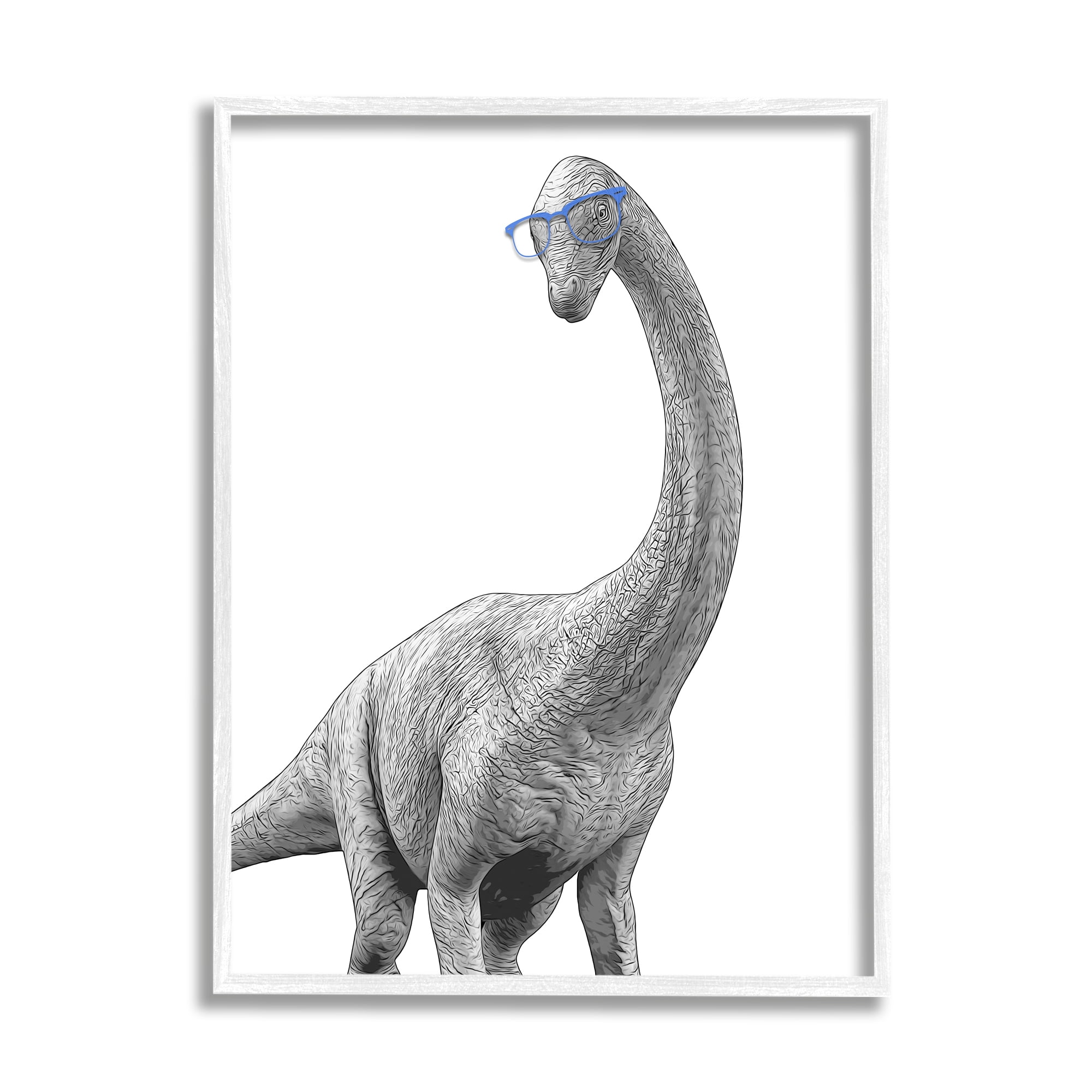 Stupell Industries Cute Monochrome Longneck Dinosaur Blue Glasses Design, 24 x 30, Design by Annalisa Latella