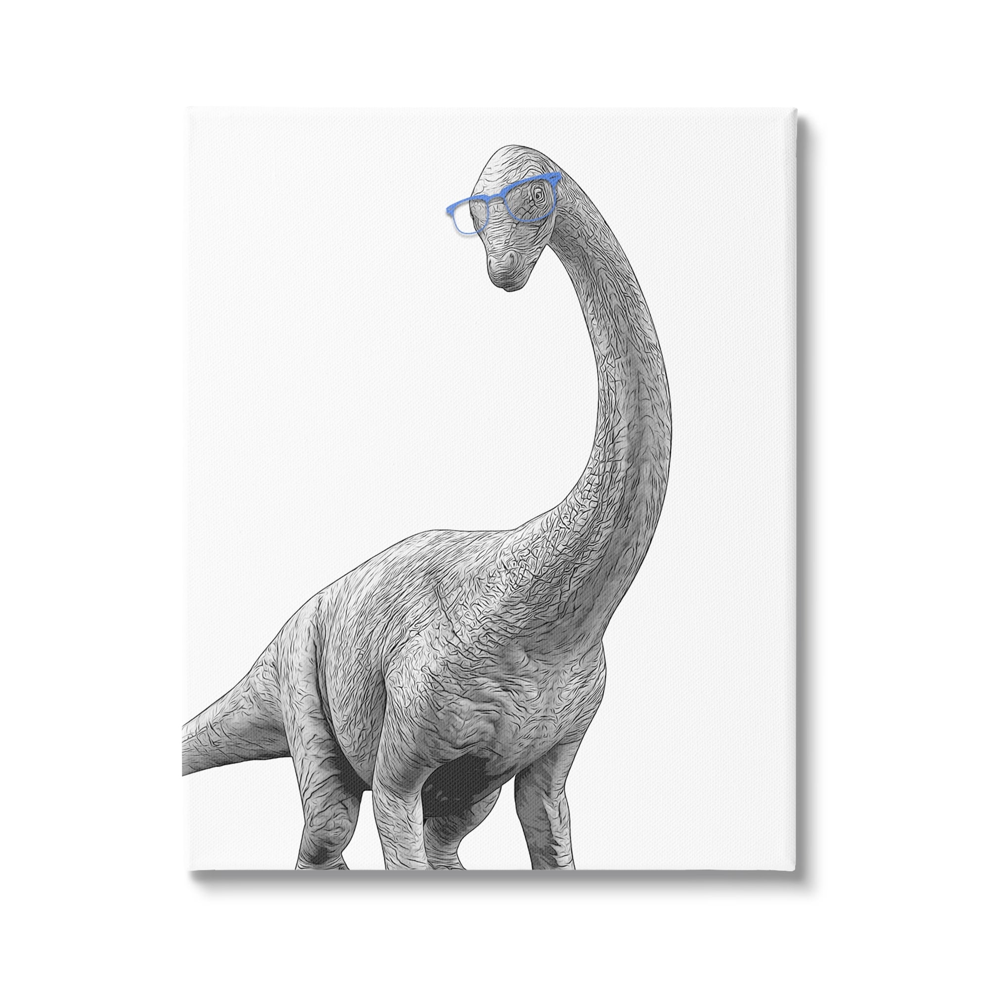 Stupell Industries Cute Monochrome Longneck Dinosaur Blue Glasses Design, 24 x 30, Design by Annalisa Latella