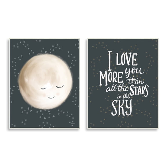 Stupell Industries Cute Moon Starry Night Sky I Love You Phrase , 13 x 19, Design by House Fenway