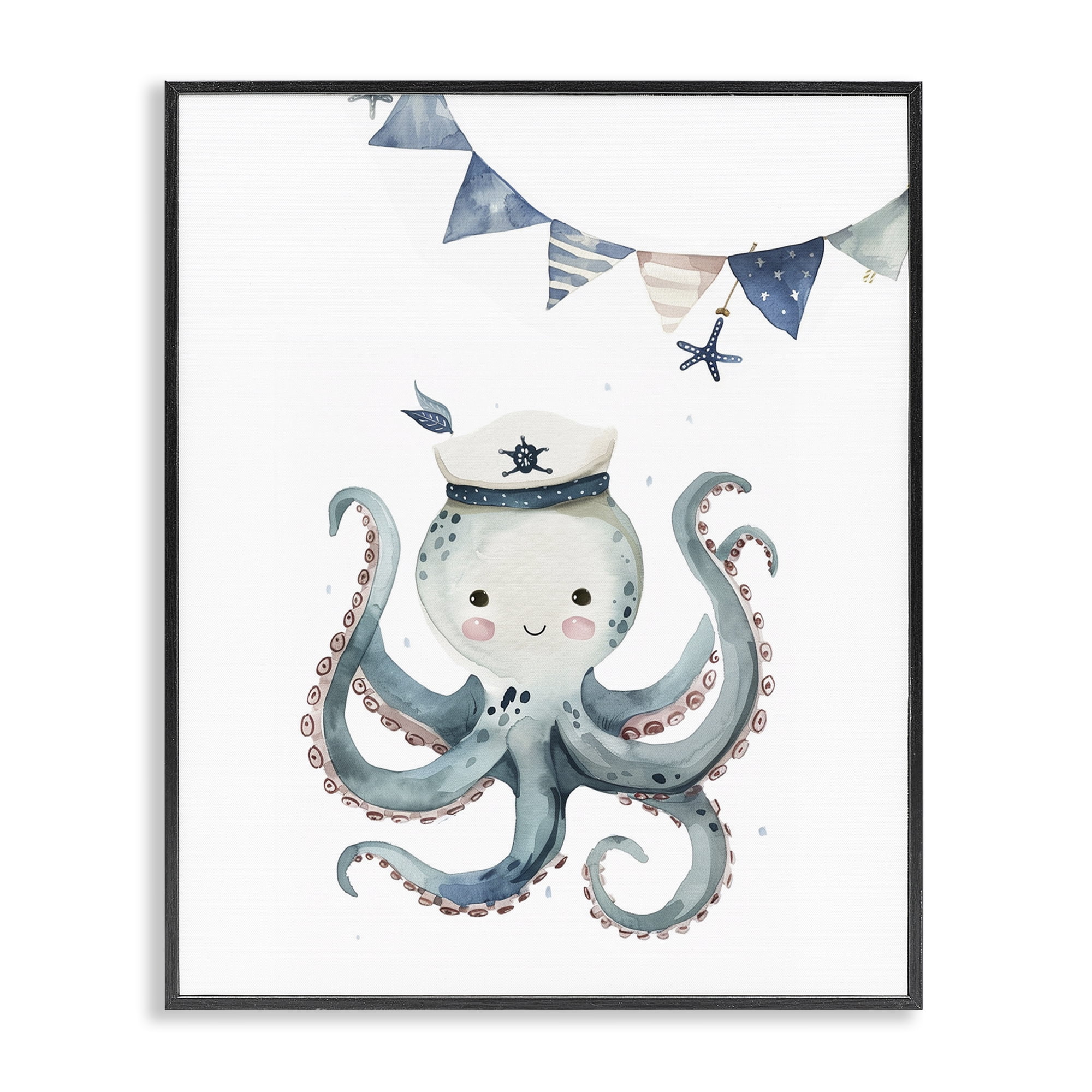 Stupell Industries Cute Octopus Sailor Animals Painting Black Framed Art Print Wall Art, 24 x 30