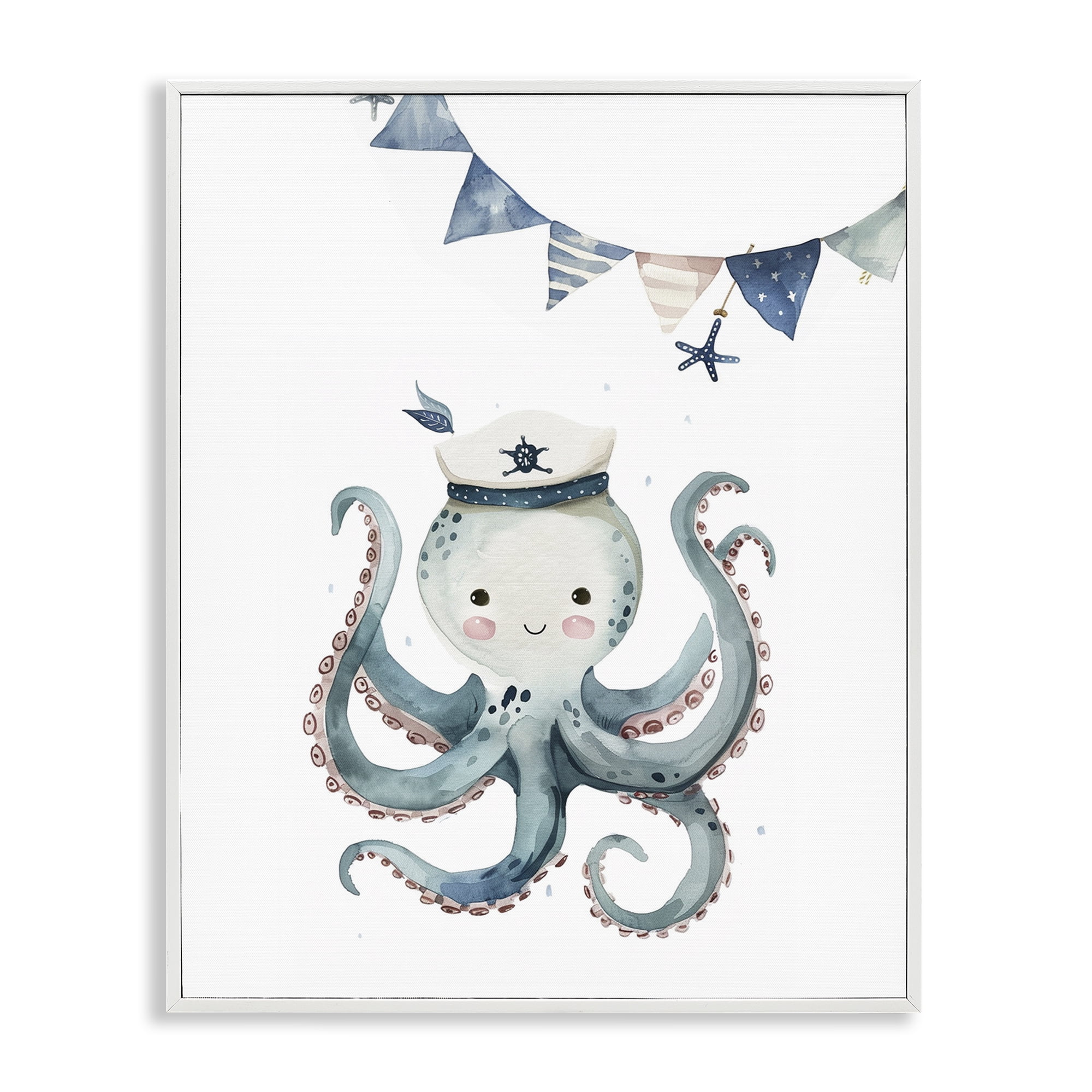 Stupell Industries Cute Octopus Sailor Animals Painting White Framed Art Print Wall Art, 11 x 14