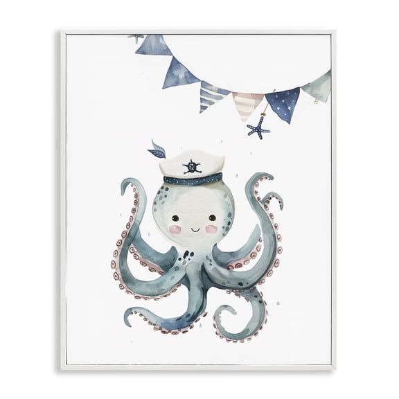Stupell Industries Tropical Cute Octopus Sailor White Framed Giclee Art, 24 x 30, by LSR Design Studio