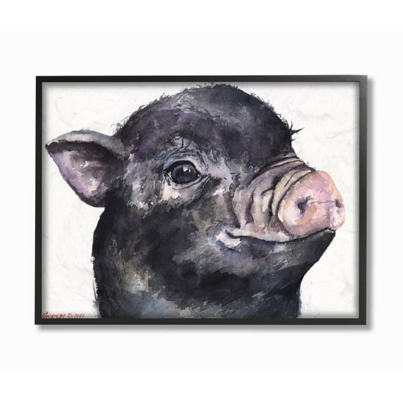 Stupell Industries Cute Pig Baby Animal Watercolor Painting Framed Giclee Texturized Art by George Dyachenko