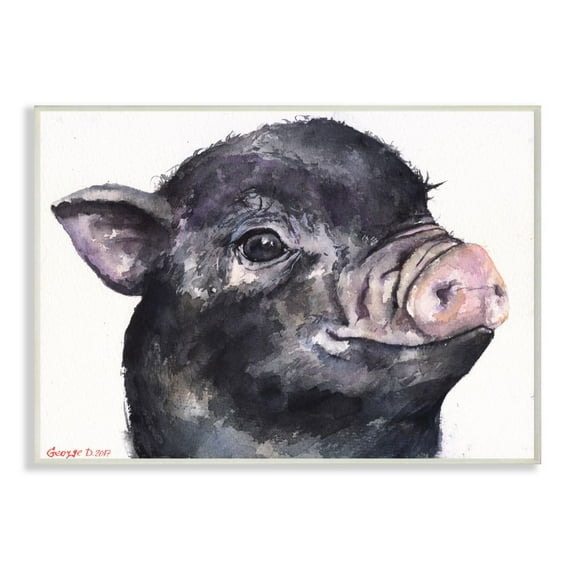 Stupell Industries Cute Pig Baby Animal Watercolor Painting Wall Plaque Art by George Dyachenko
