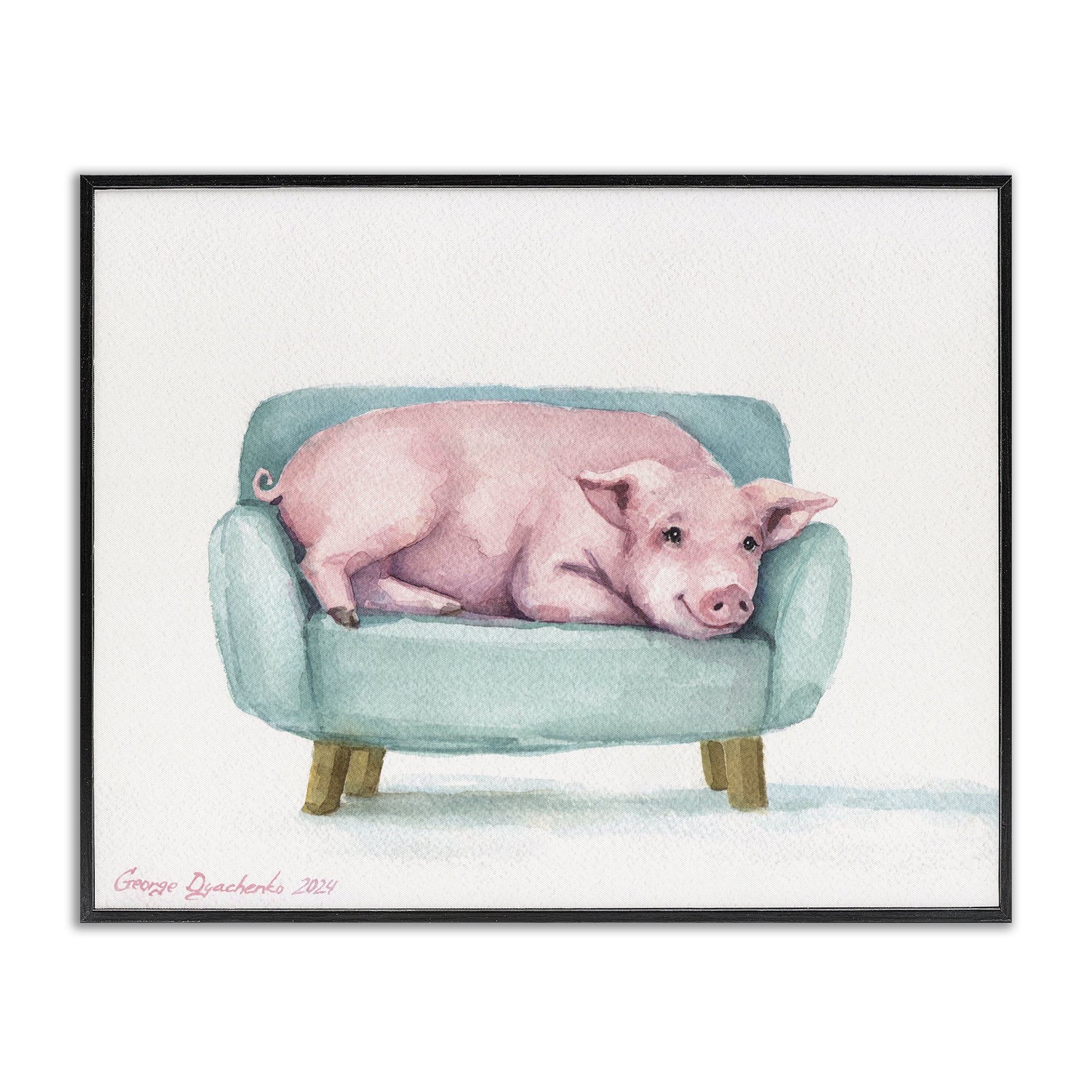 Stupell Industries Cute Piglet on Armchair Black Framed Giclee Art, design by George Dyachenko