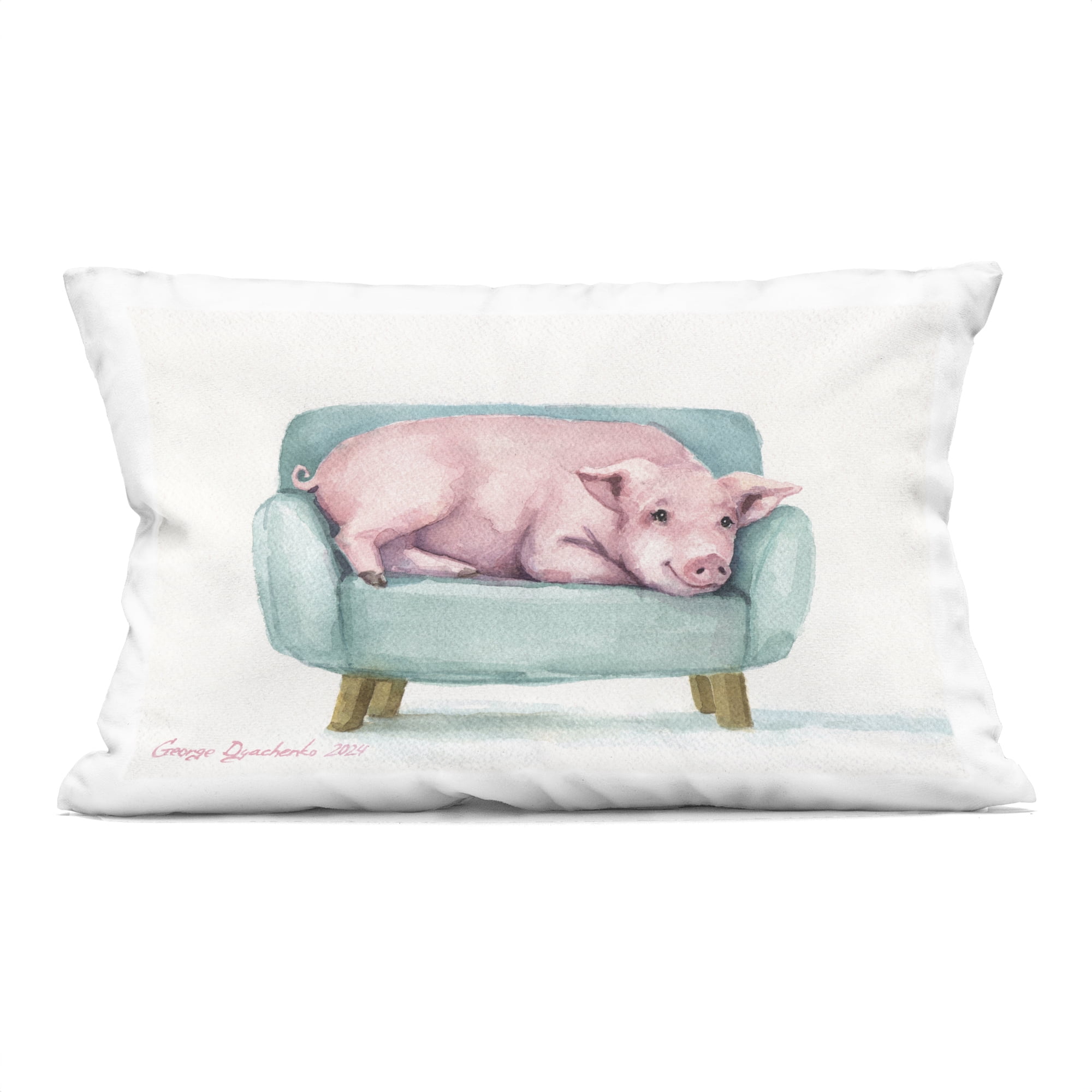 Stupell Industries Cute Piglet on Armchair Decorative Printed Throw Pillow, design by George Dyachenko