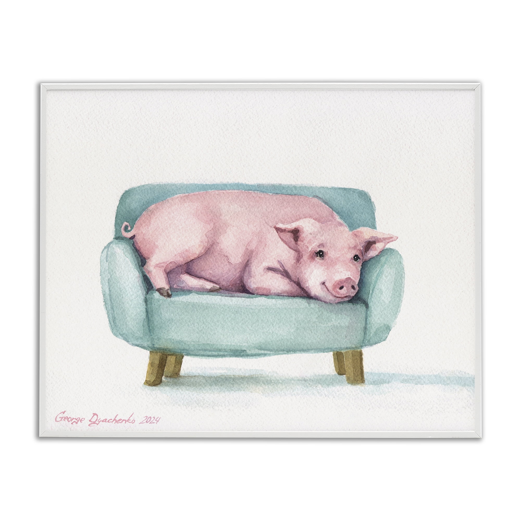 Stupell Industries Cute Piglet on Armchair White Framed Giclee Art, design by George Dyachenko