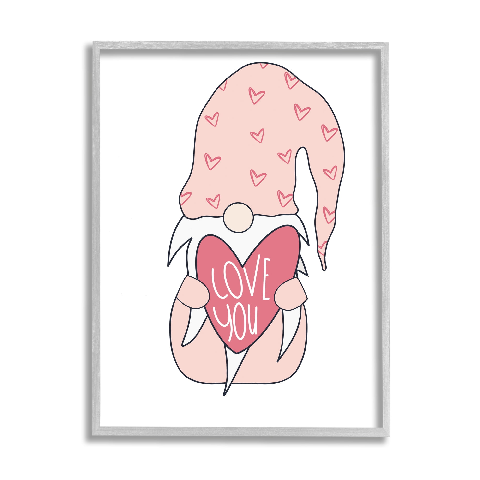 Stupell Industries Cute Pink Gnome Love You Sentiment Big Heart, 11 x 14, Designed by Melanie Torres