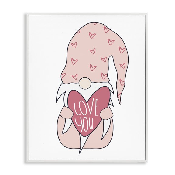 Stupell Industries Shabby Chic Cute Pink Gnome Love You Sentiment Big Heart White Framed Giclee Art, 11 x 14, by Melanie Torres