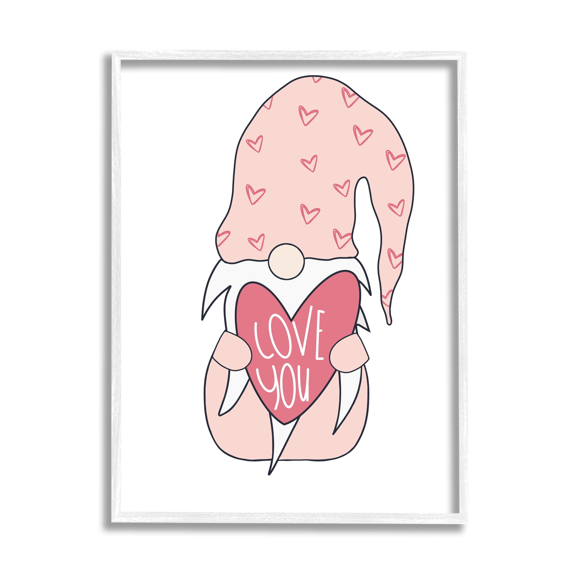 Stupell Industries Cute Pink Gnome Love You Sentiment Big Heart, 24 x 30, Designed by Melanie Torres