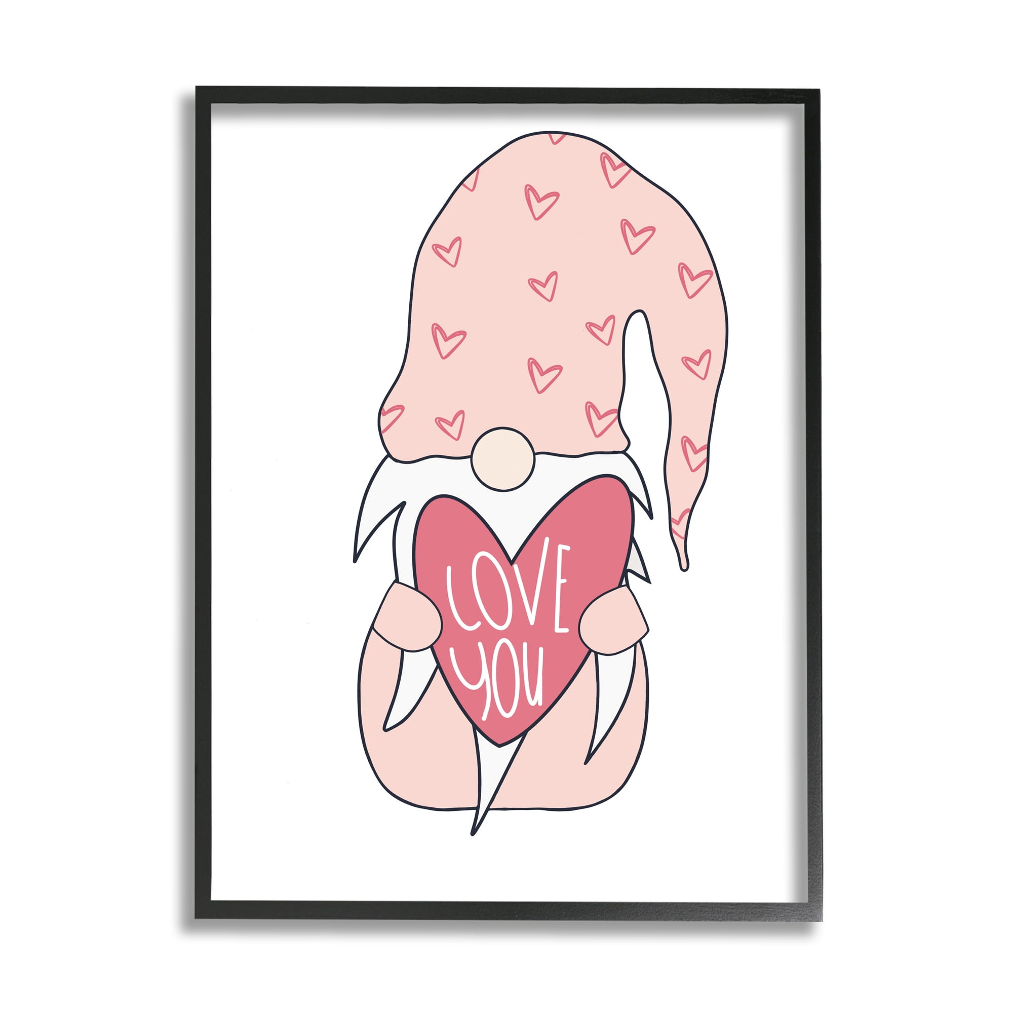 Stupell Industries Cute Pink Gnome Love You Sentiment Big Heart Graphic Art Black Framed Art Print Wall Art, 24x30, by Melanie Torres