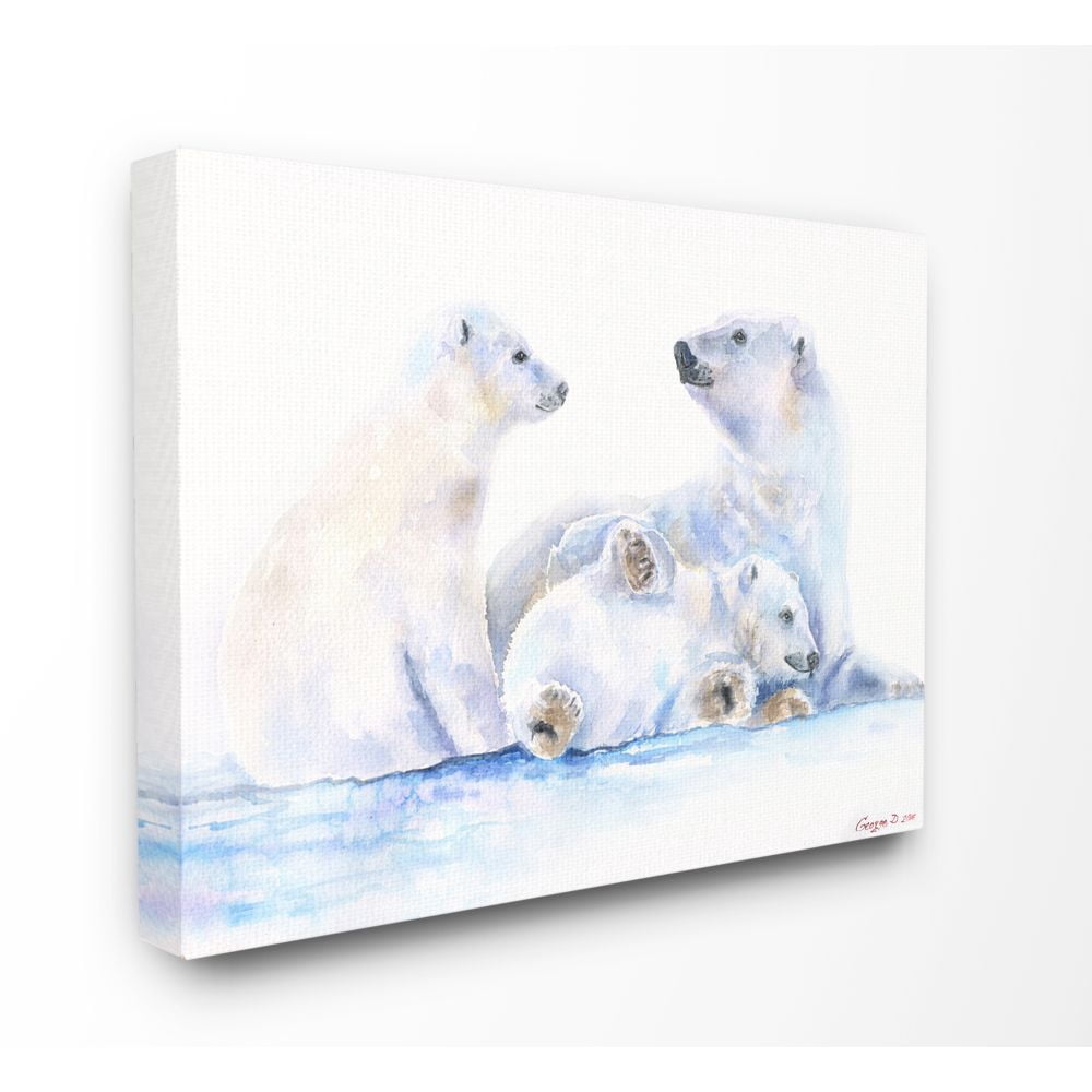 Stupell Industries Cute Polar Bear Family Animal Blue Watercolor Painting Canvas Wall Art by George Dyachenko
