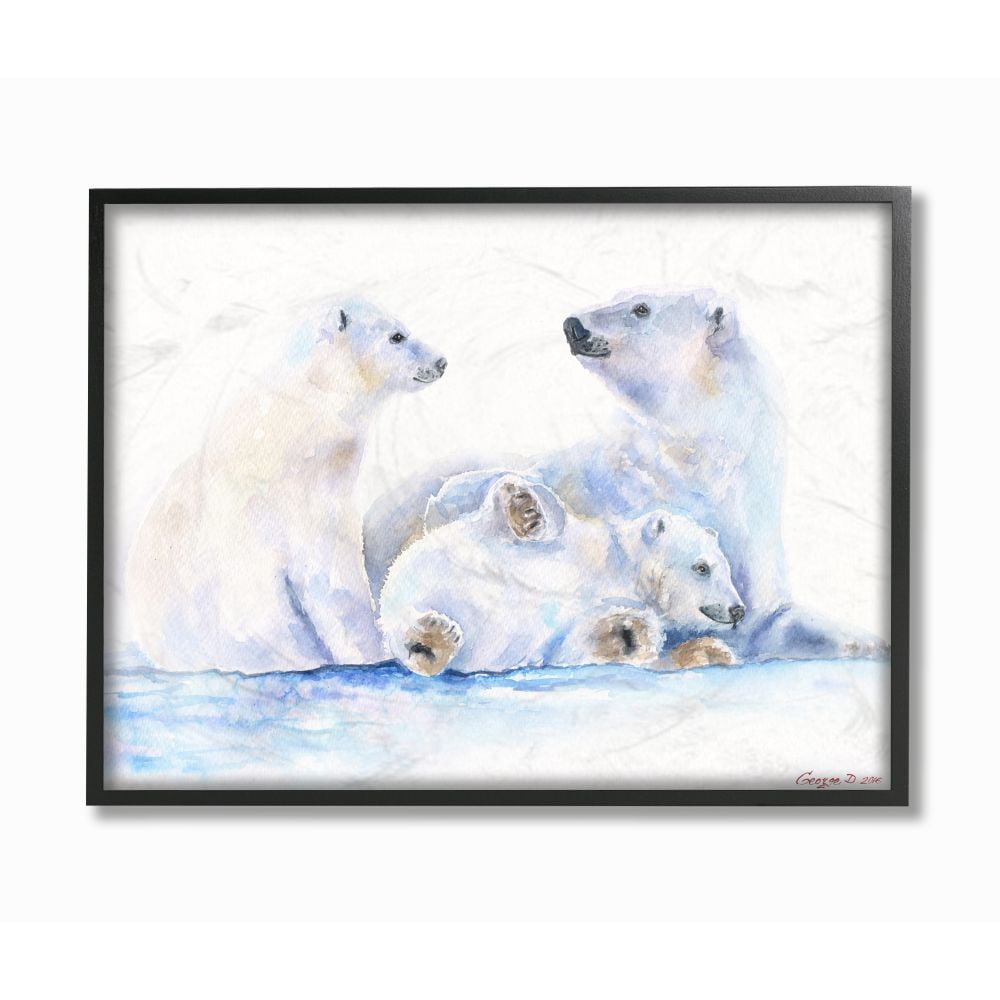 Stupell Industries Cute Polar Bear Family Animal Blue Watercolor Painting Framed Giclee Texturized Art by George Dyachenko