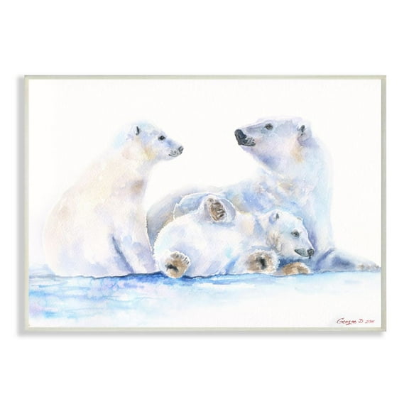 Stupell Industries Cute Polar Bear Family Animal Blue Watercolor Painting Wall Plaque Art by George Dyachenko