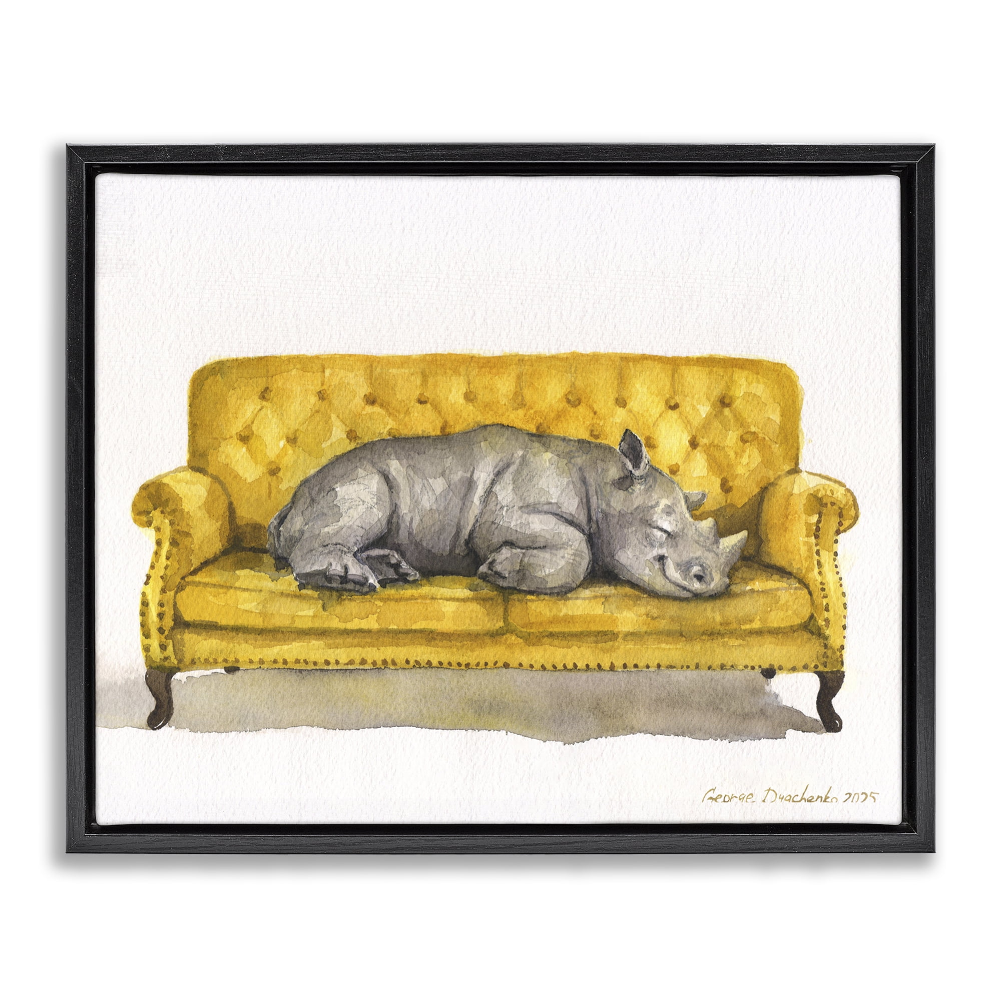 Stupell Industries Cute Rhino Resting Black Framed Floater Canvas Wall Art, design by George Dyachenko