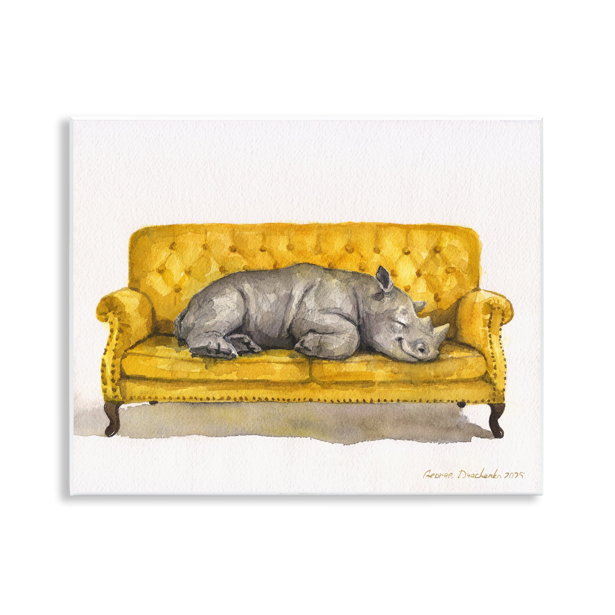 Stupell Industries Cute Rhino Resting Wall Plaque Art, design by George Dyachenko