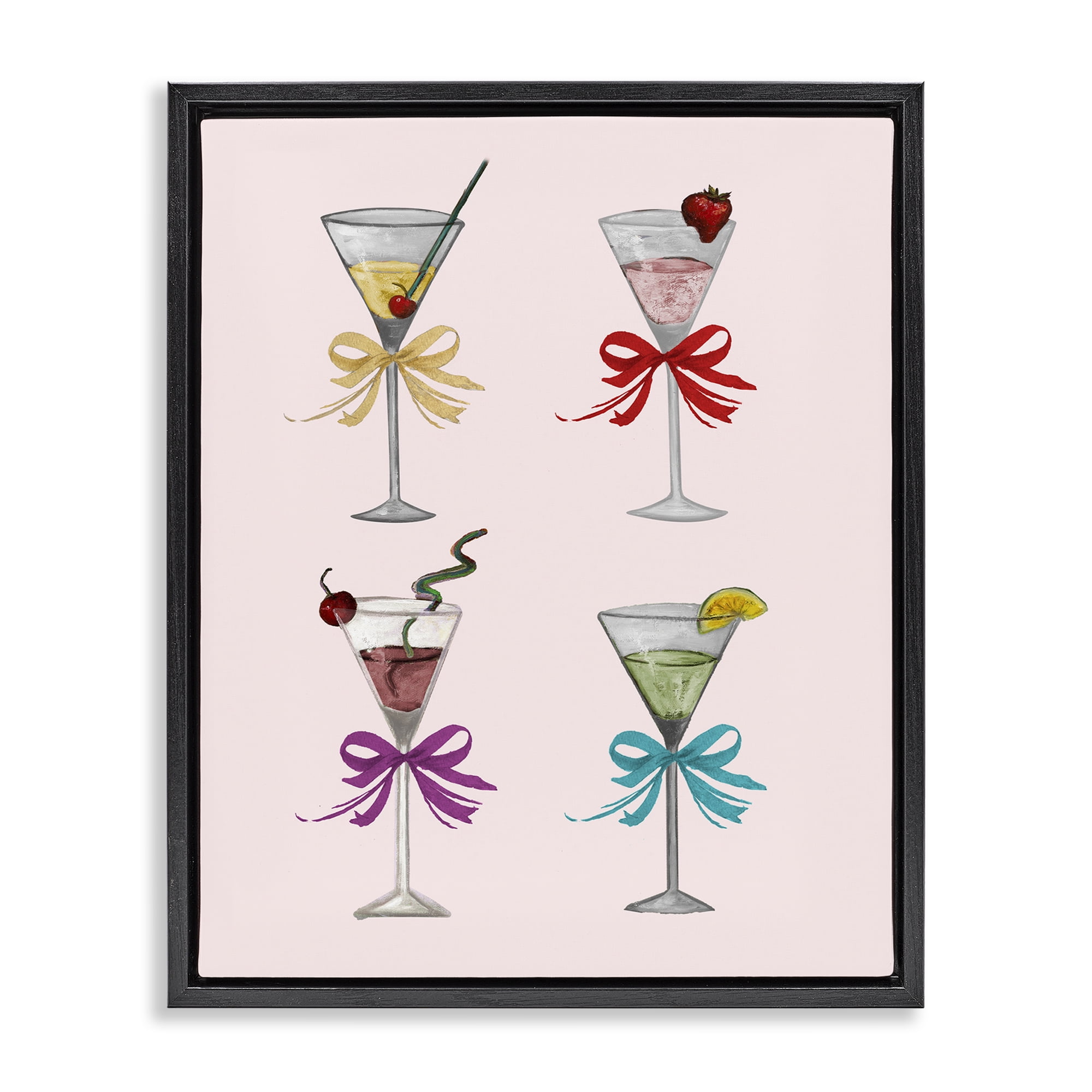 Stupell Industries Cute Ribbon Cocktails Food & Beverage Painting Black Floater Framed Canvas Art Print Wall Art, 17 x 21
