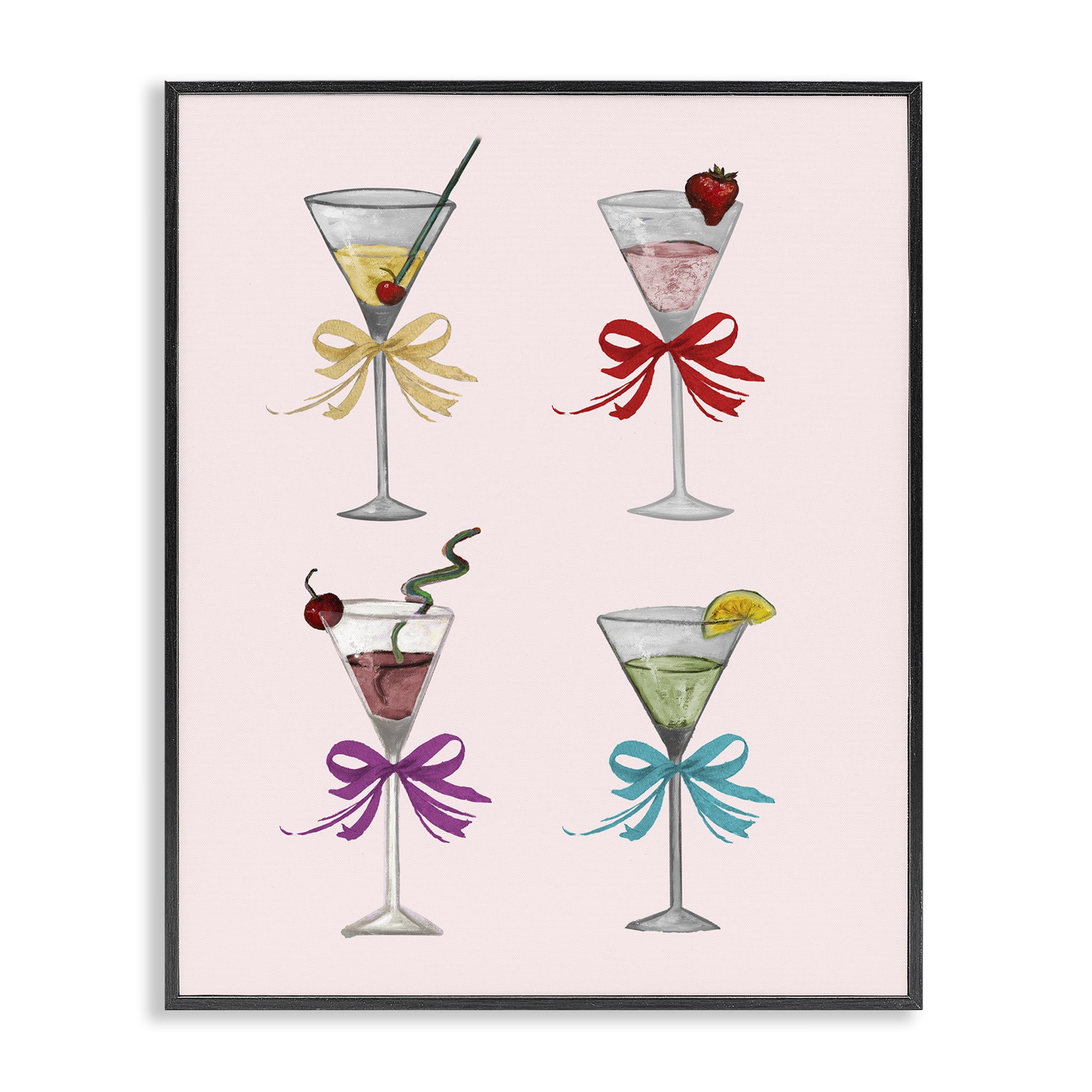 Stupell Industries Cute Ribbon Cocktails Food & Beverage Painting Black Framed Art Print Wall Art, 24 x 30