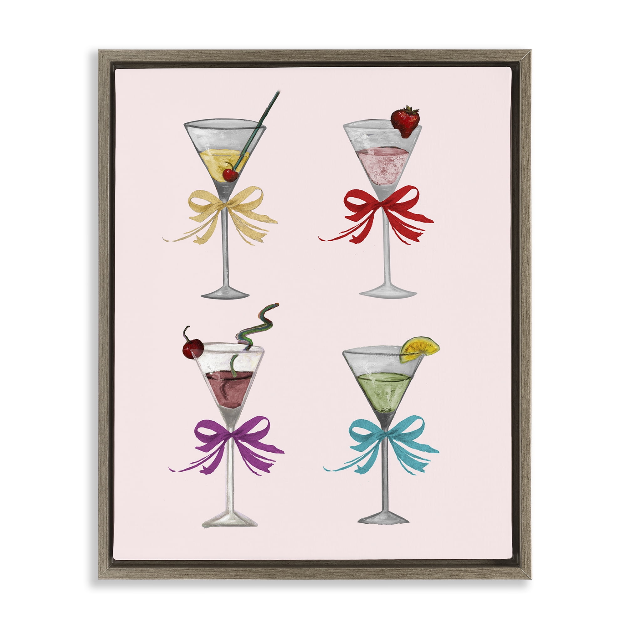 Stupell Industries Cute Ribbon Cocktails Food & Beverage Painting Brown Floater Framed Canvas Art Print Wall Art, 25 x 31