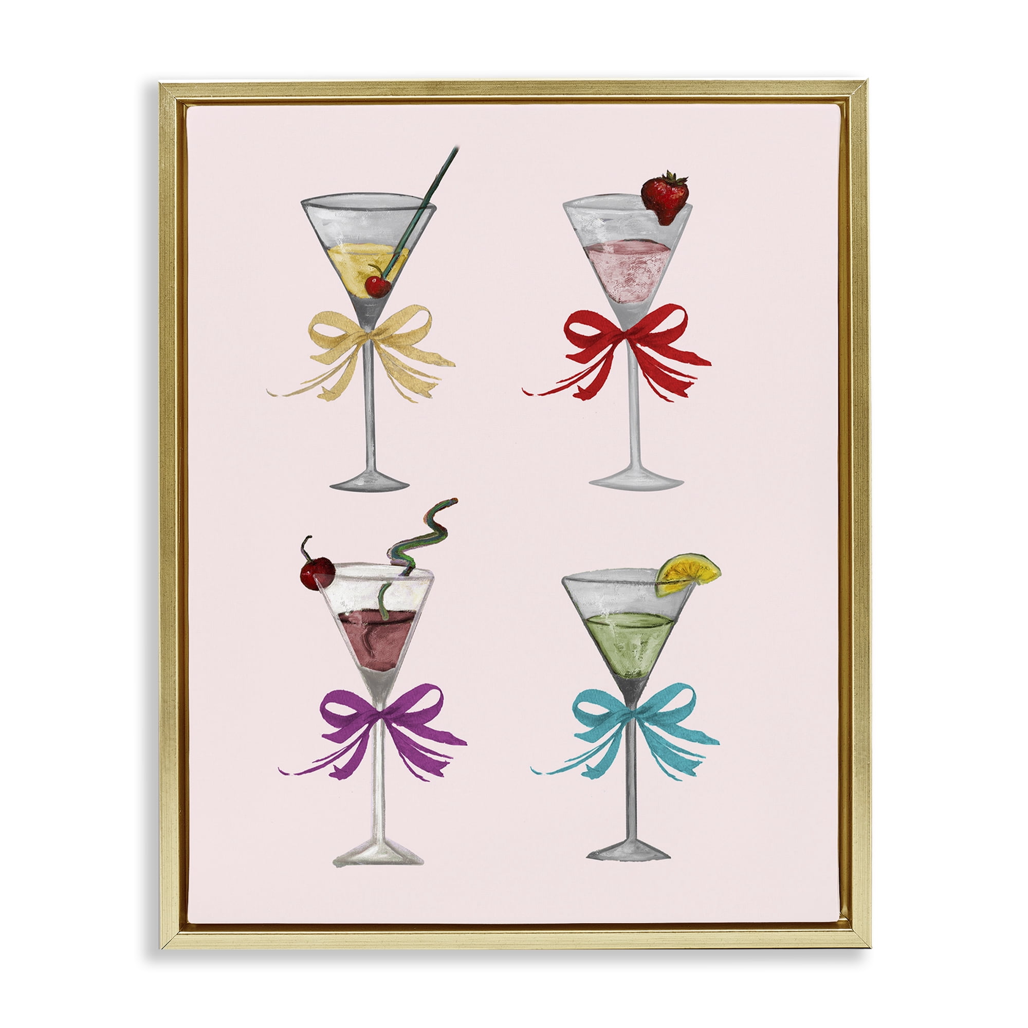 Stupell Industries Cute Ribbon Cocktails Food & Beverage Painting Gold Floater Framed Canvas Art Print Wall Art, 25 x 31