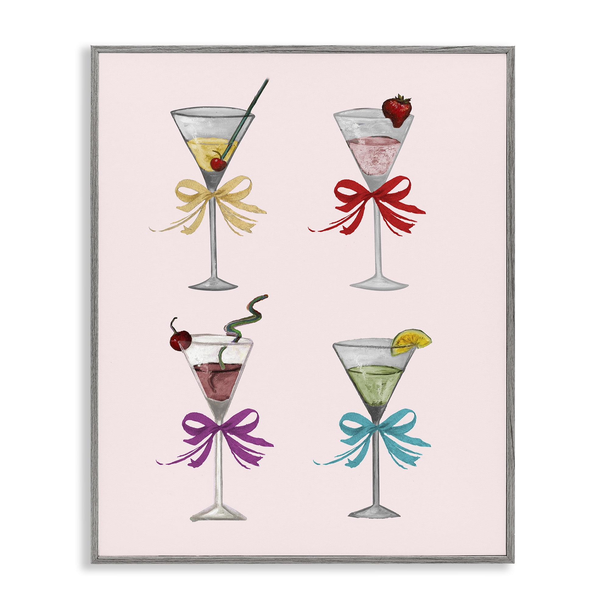 Stupell Industries Cute Ribbon Cocktails Food & Beverage Painting Gray Framed Art Print Wall Art, 16 x 20