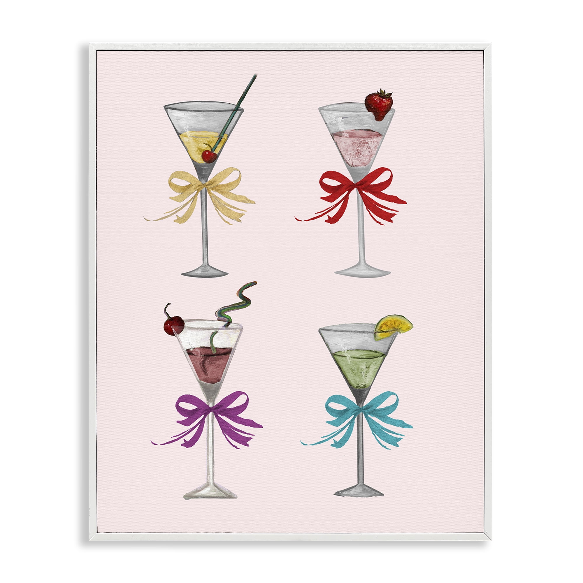 Stupell Industries Cute Ribbon Cocktails Food & Beverage Painting White Framed Art Print Wall Art, 16 x 20