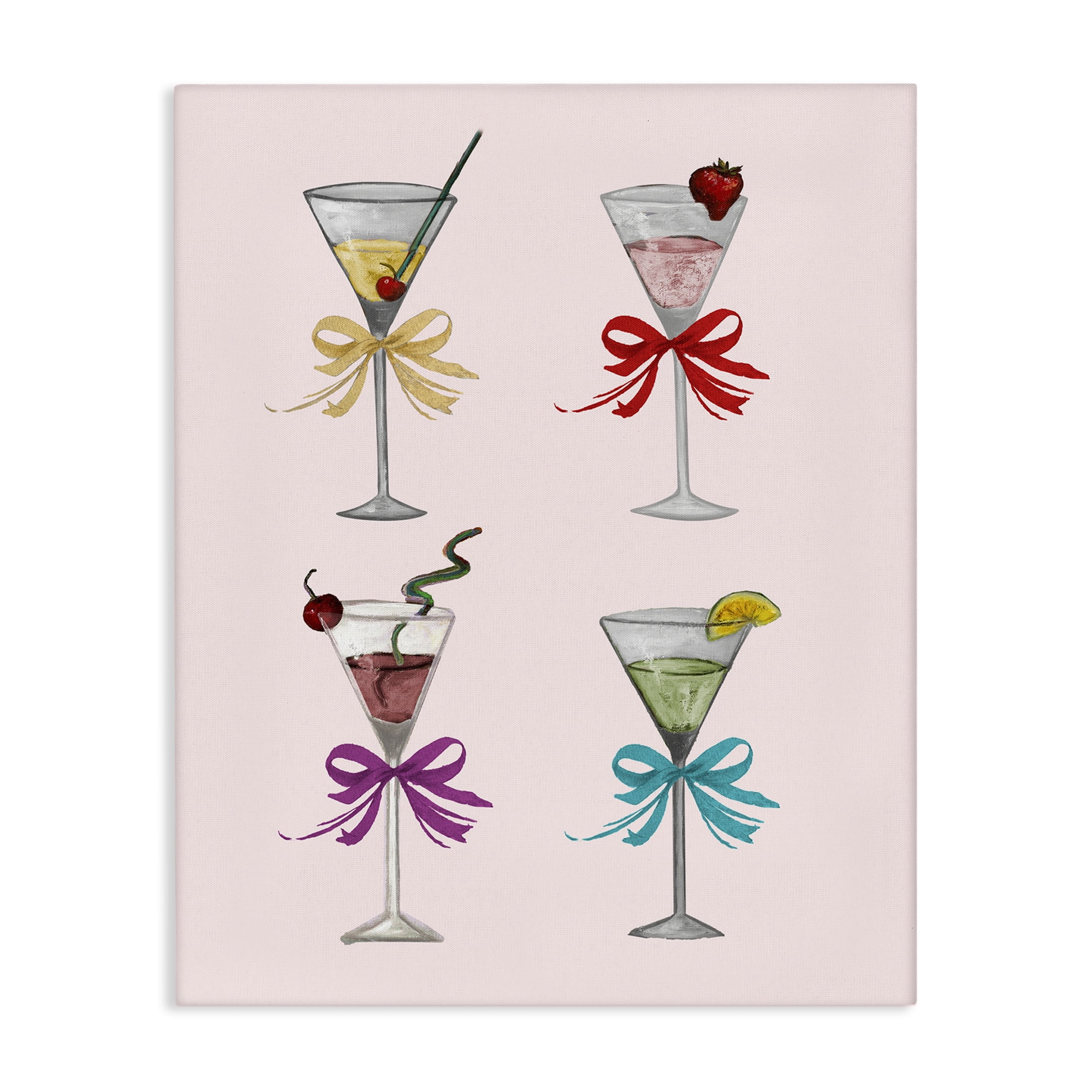 Stupell Industries Cute Ribbon Cocktails Food & Beverage Painting Wrapped Canvas Art Print Wall Art, 36 x 48