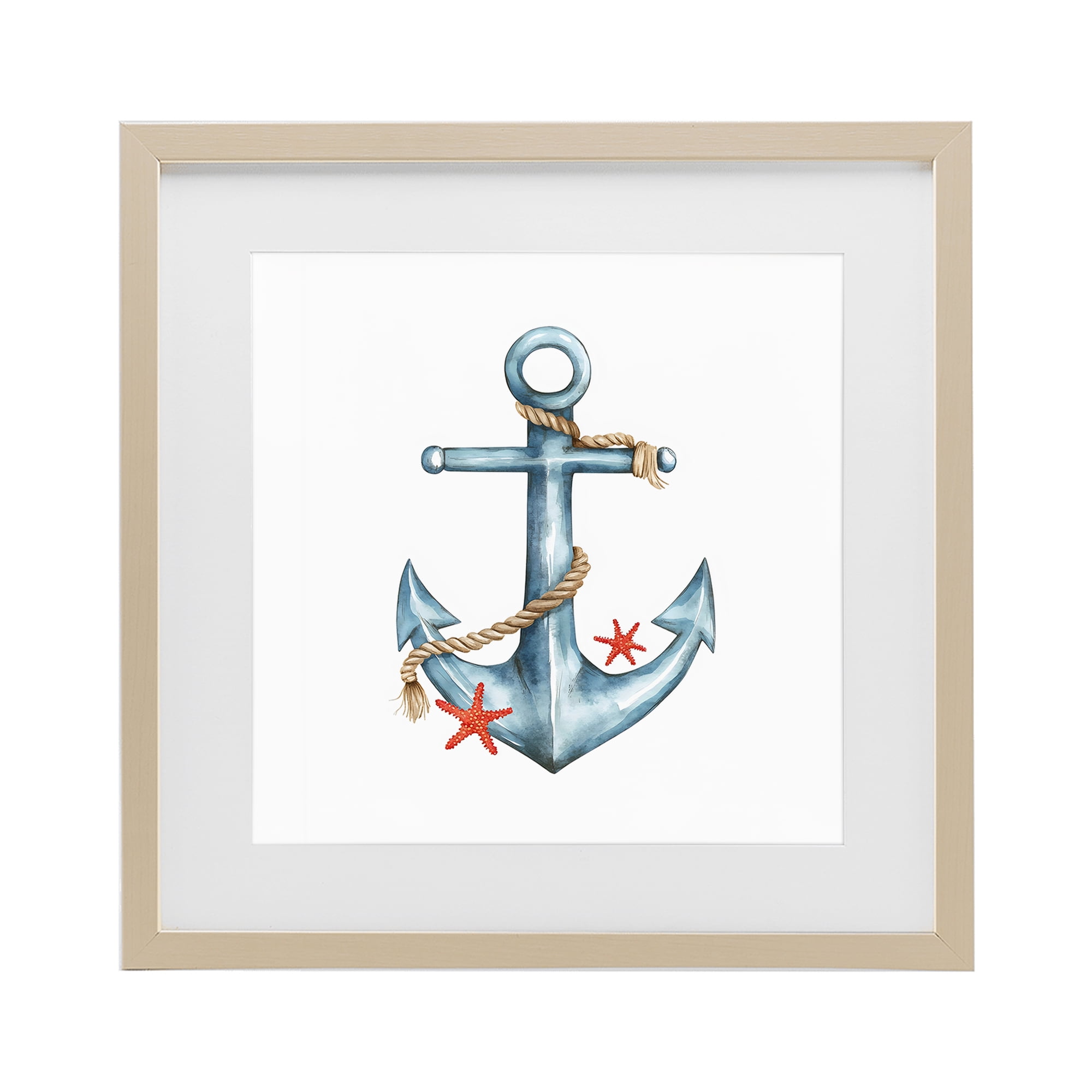 Stupell Industries Cute Sailor Anchor with Starfish Birch Framed Print Under Glass, design by LSR Design Studio