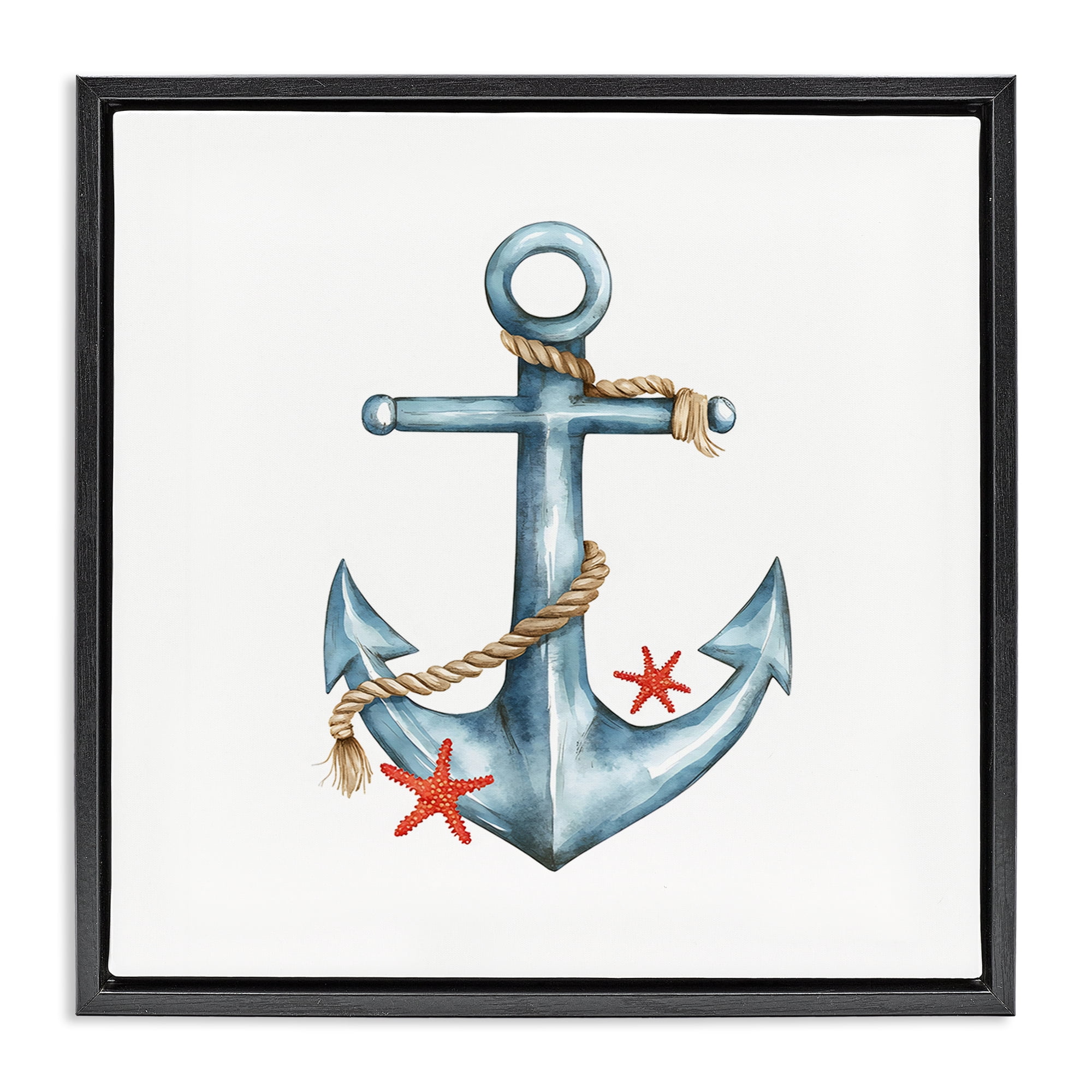 Stupell Industries Cute Sailor Anchor with Starfish Black Framed Floater Canvas Wall Art, design by LSR Design Studio