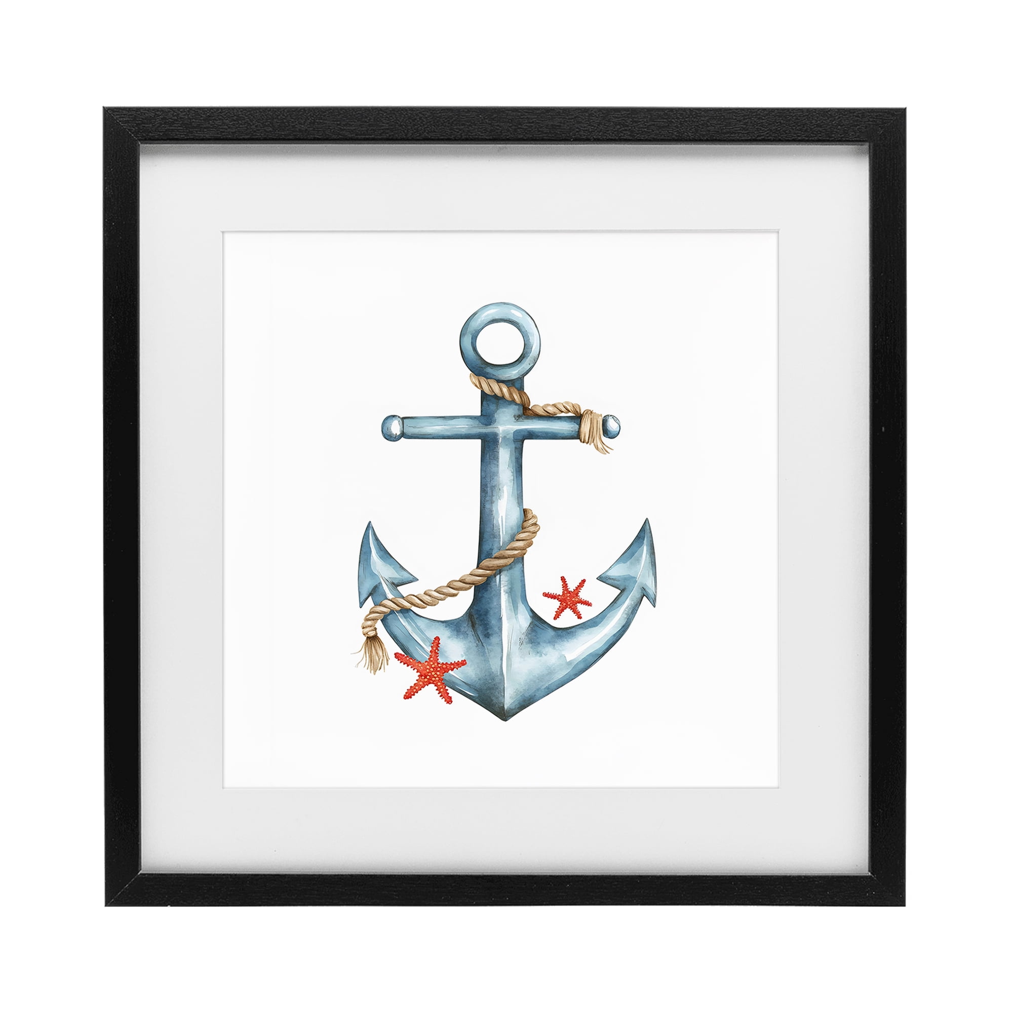 Stupell Industries Cute Sailor Anchor with Starfish Black Framed Print Under Glass, design by LSR Design Studio