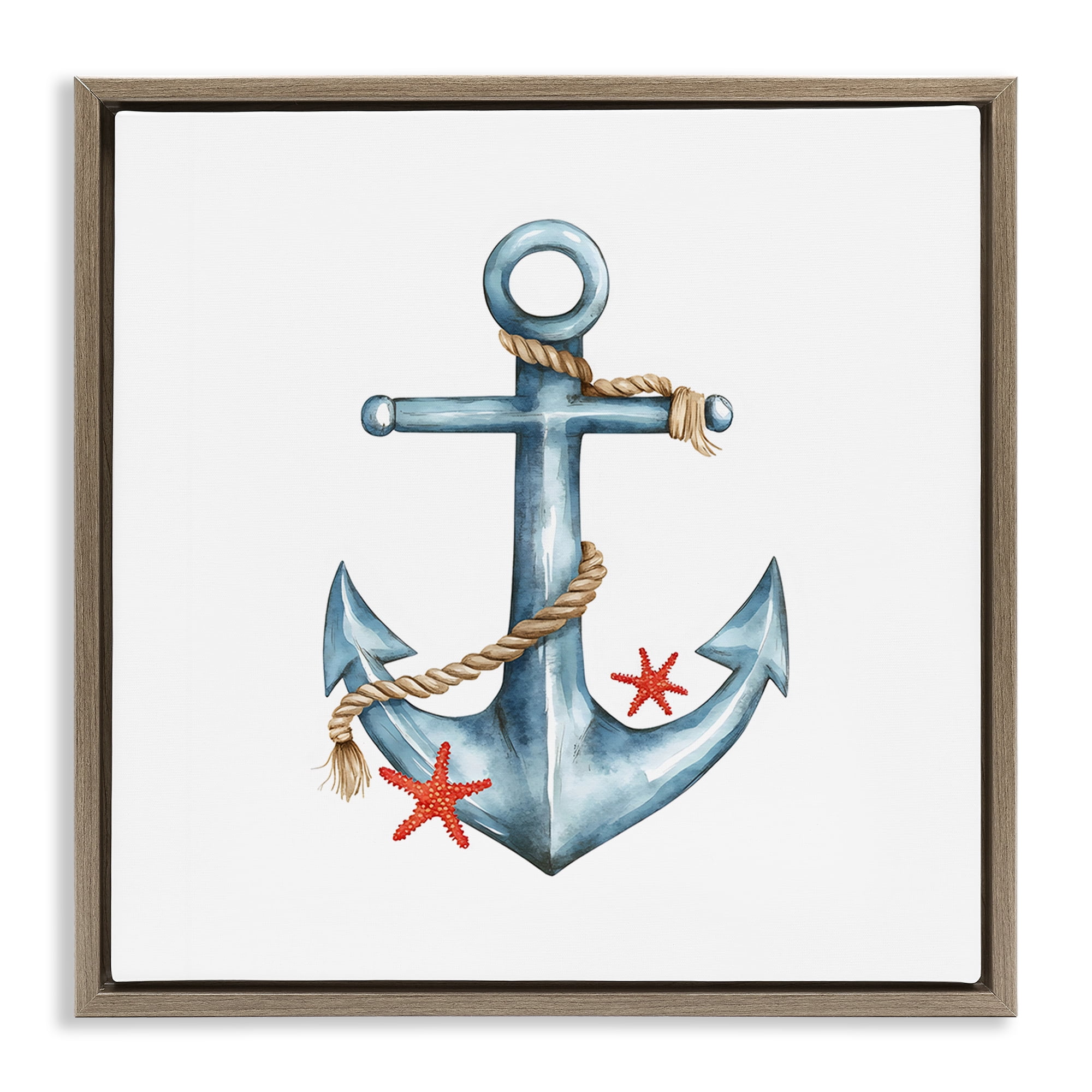 Stupell Industries Cute Sailor Anchor with Starfish Brown Framed Floater Canvas Wall Art, design by LSR Design Studio