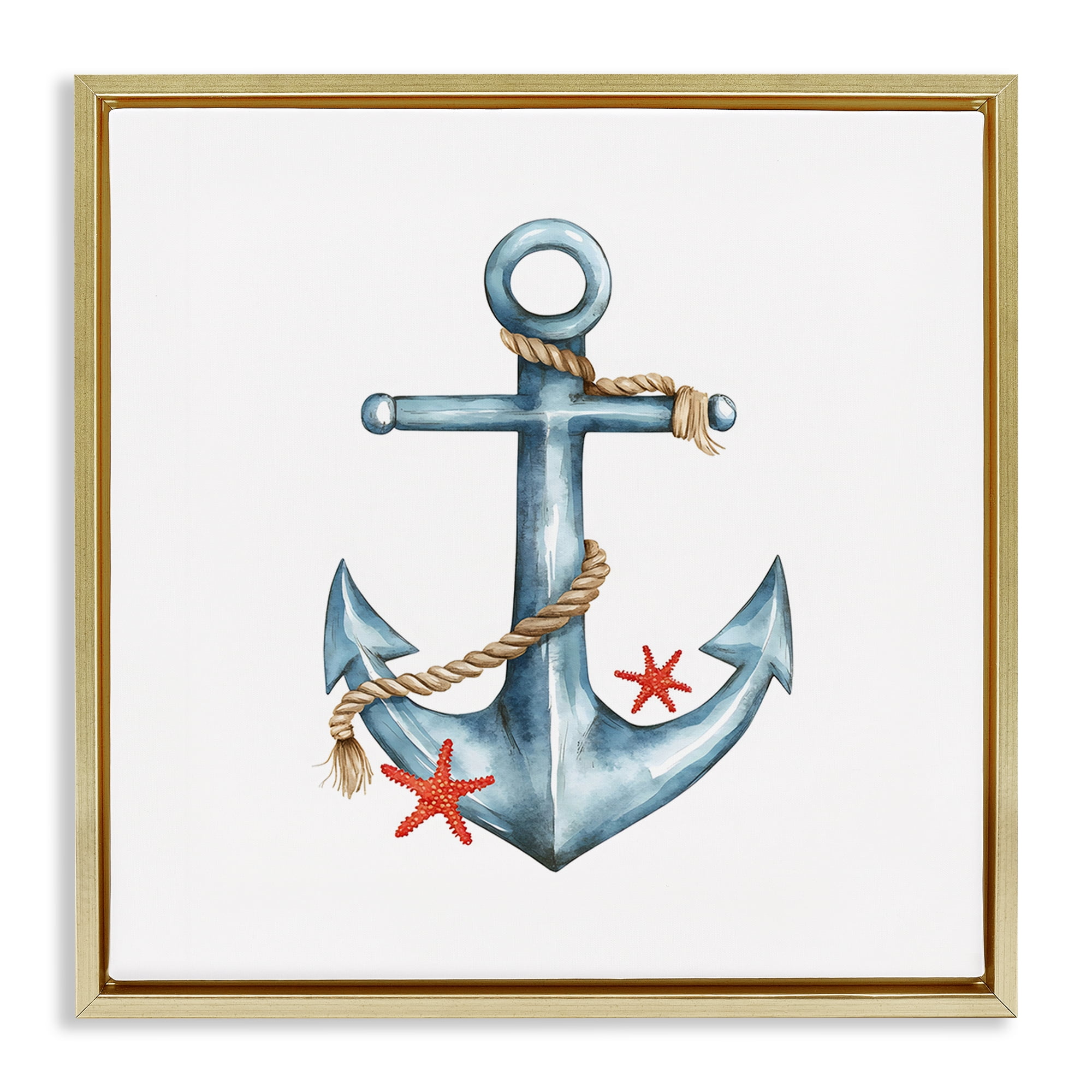 Stupell Industries Cute Sailor Anchor with Starfish Gold Framed Floater Canvas Wall Art, design by LSR Design Studio