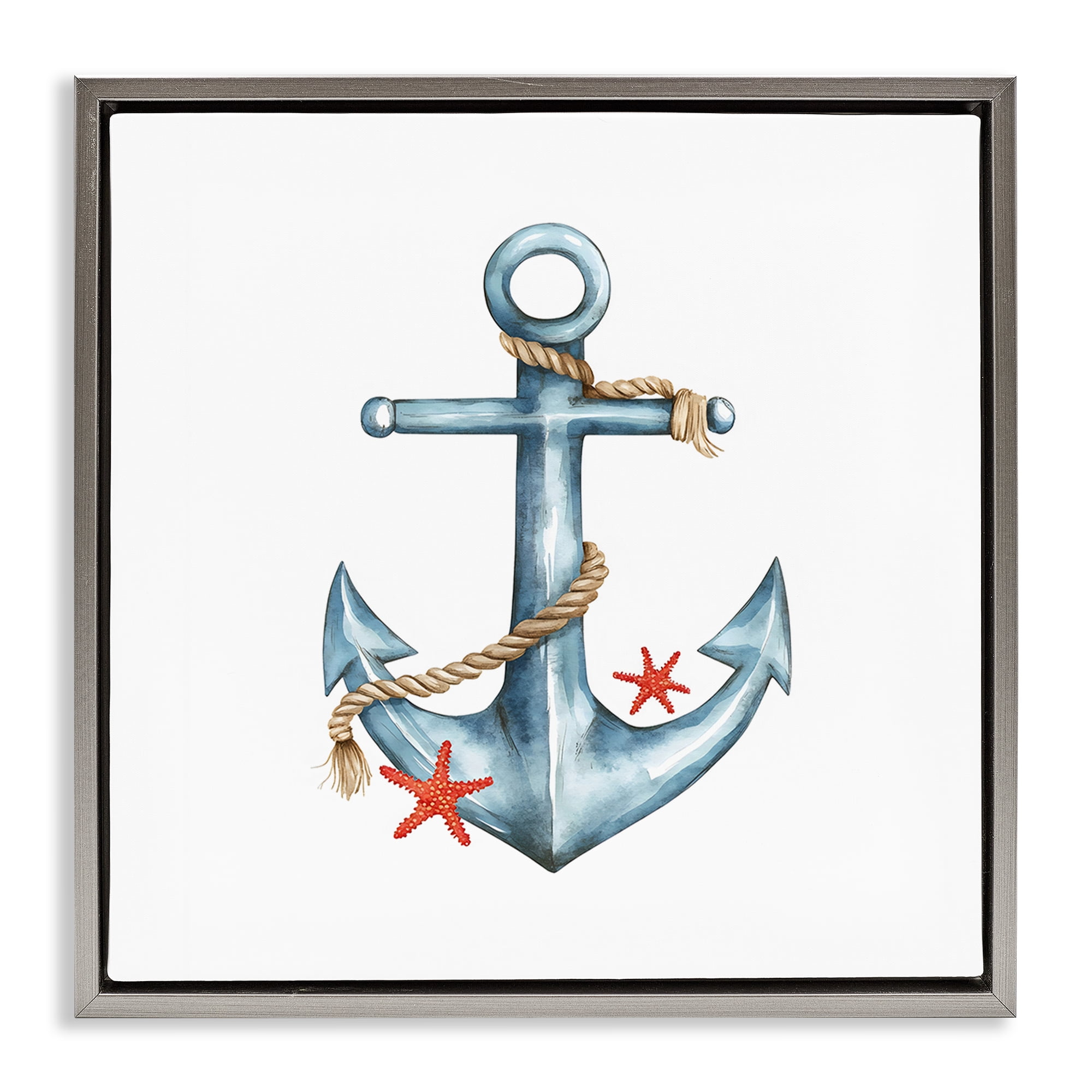 Stupell Industries Cute Sailor Anchor with Starfish Gray Framed Floater Canvas Wall Art, design by LSR Design Studio
