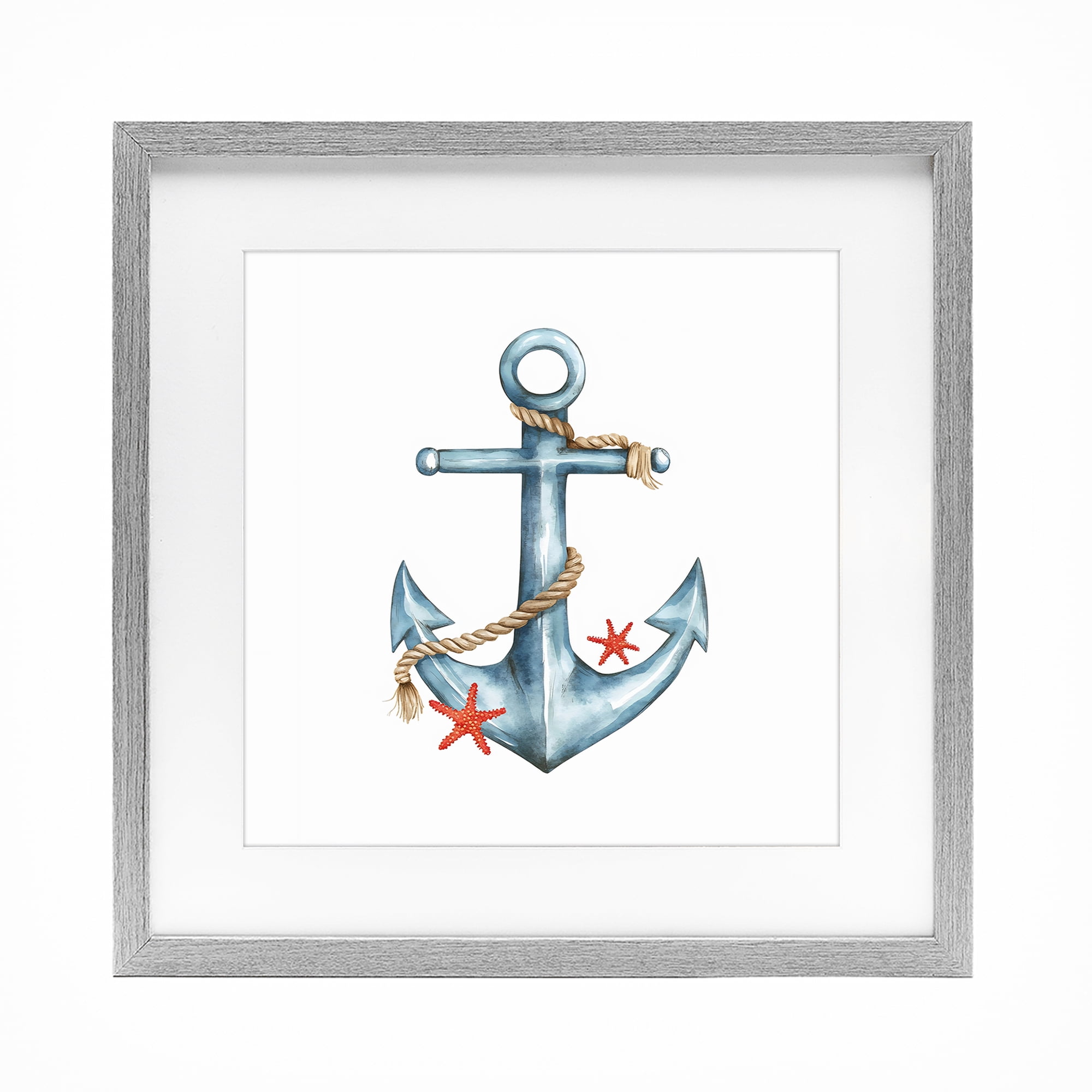 Stupell Industries Cute Sailor Anchor with Starfish Gray Framed Print Under Glass, design by LSR Design Studio