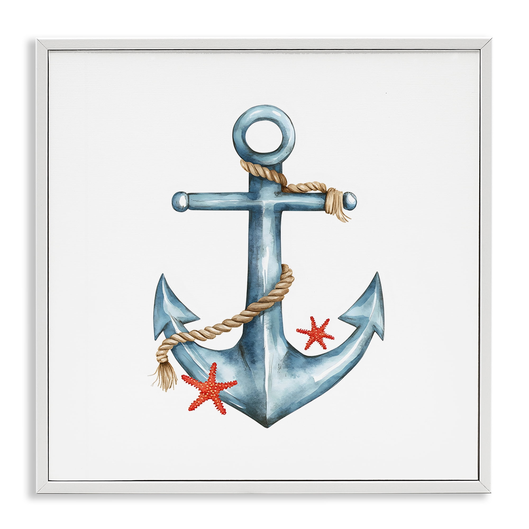 Stupell Industries Cute Sailor Anchor with Starfish White Framed Giclee Art, design by LSR Design Studio