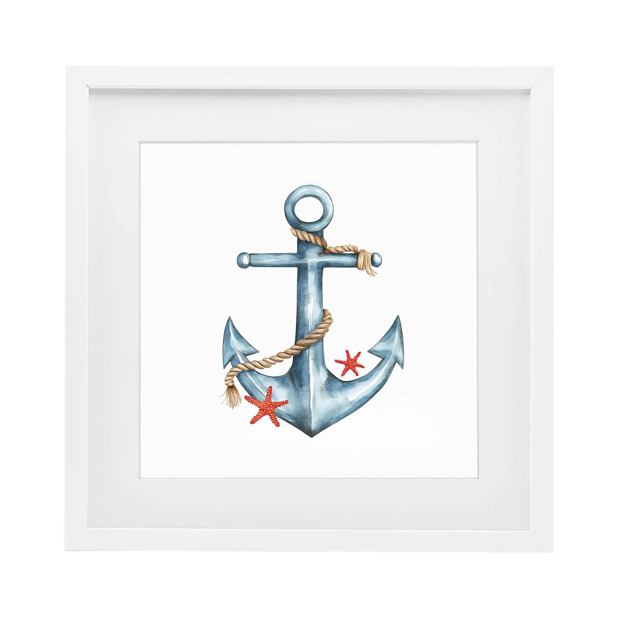 Stupell Industries Cute Sailor Anchor with Starfish White Framed Print Under Glass, design by LSR Design Studio