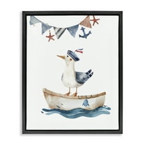 Stupell Industries Cute Sailor Seagull Animals Painting Black Floater Framed Canvas Art Print Wall Art, 17 x 21