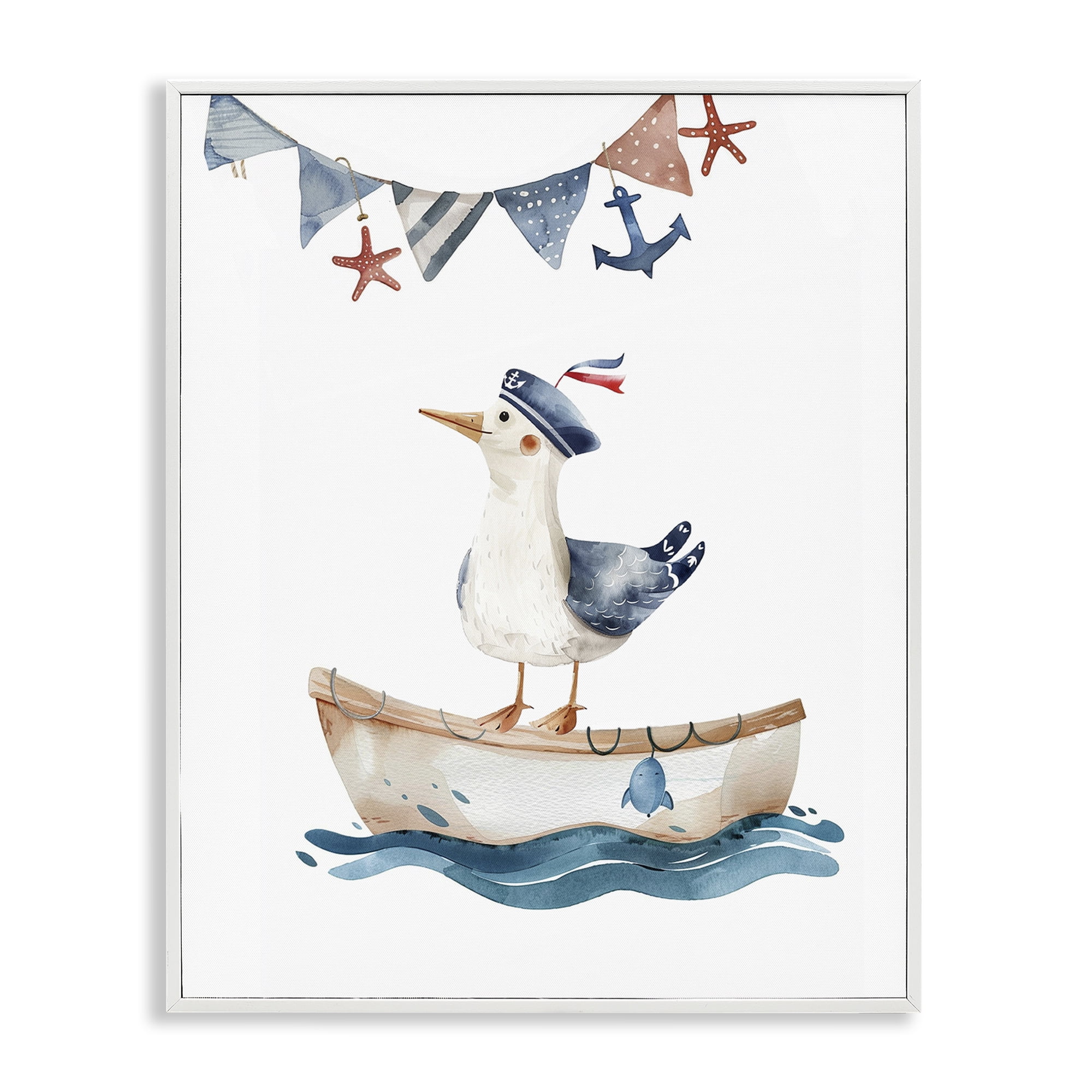 Stupell Industries Cute Sailor Seagull Animals Painting White Framed Art Print Wall Art, 24 x 30