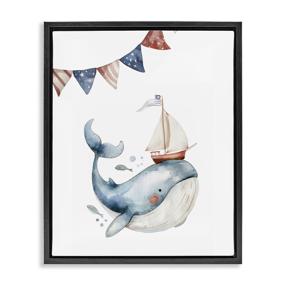 Stupell Industries Eclectic Cute Sailor Whale Black Floating Frame Canvas Art, 25 x 31, by LSR Design Studio